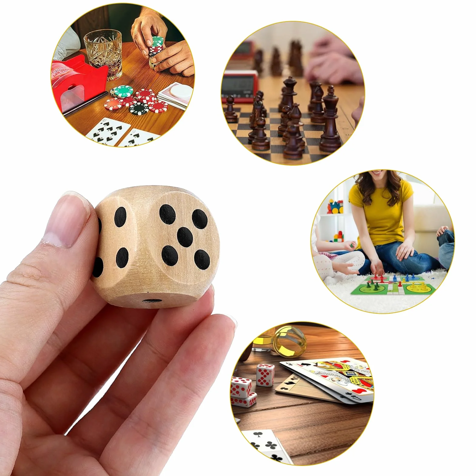4Pcs Dadi Da Gioco in Legno 30mm,Dadi Da Gioco in Legno Naturale,Giochi Di Carte Accessori Per Giochi Di Società