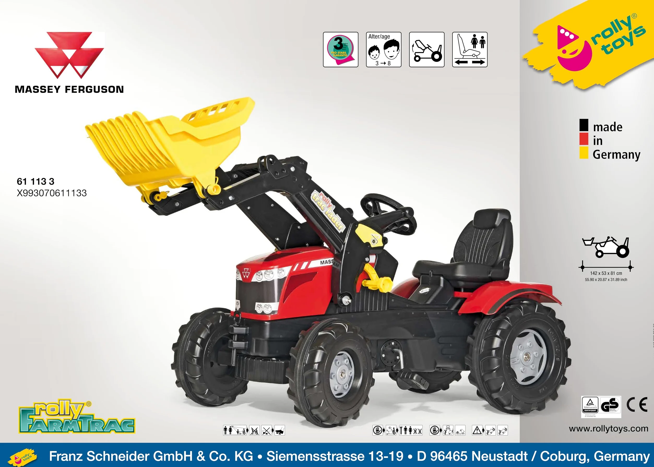 Rolly Toys 611133 - Veicolo a Pedali Farmtrac MF 8650 con Ruspa