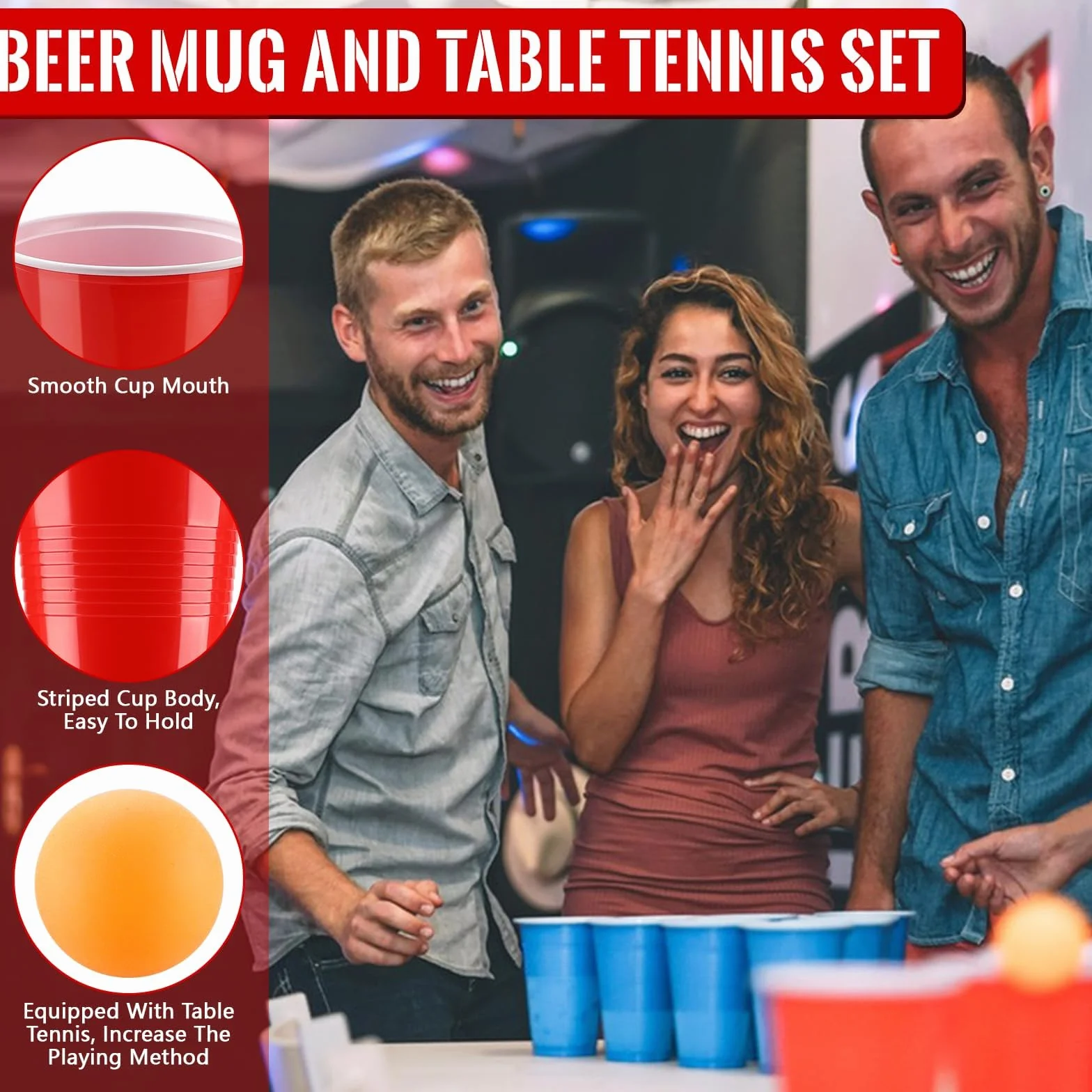 Set di Bicchieri da Birra Pong, 40 Bicchieri Beer Pong(500ml) e 12 Palline da P ing Pong, Bicchieri riutilizzabili, per Giochi di bevute, Feste, Compleanni, Festival, Matrimoni, Campeggio