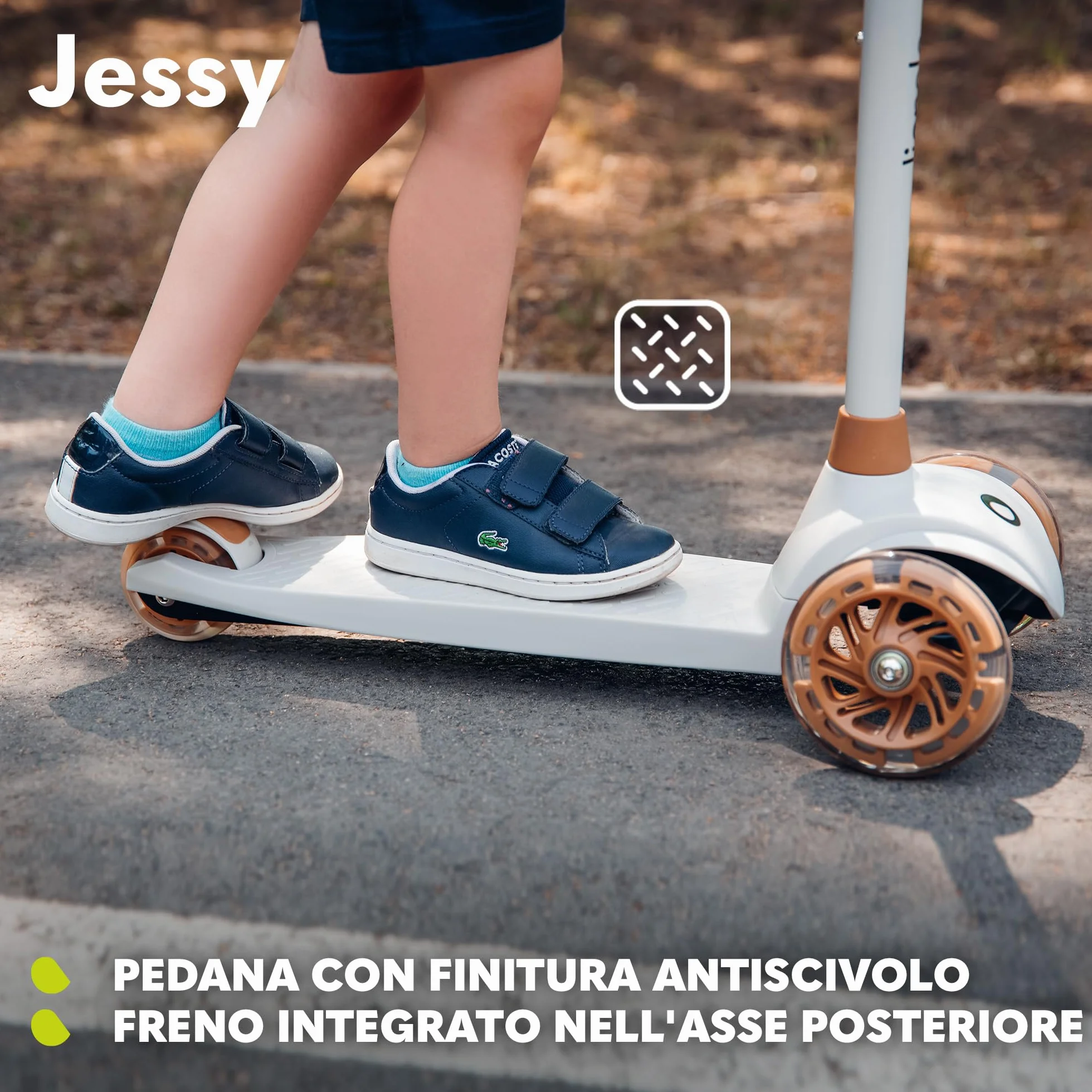 Lionelo Jessy Monopattino Evolutivo per Bambini 3+ 50kg Scooter con Ruote LED Pedana Antiscivolo Freno Acciaio Regolabile 4 Altezze Leggero 2.3kg