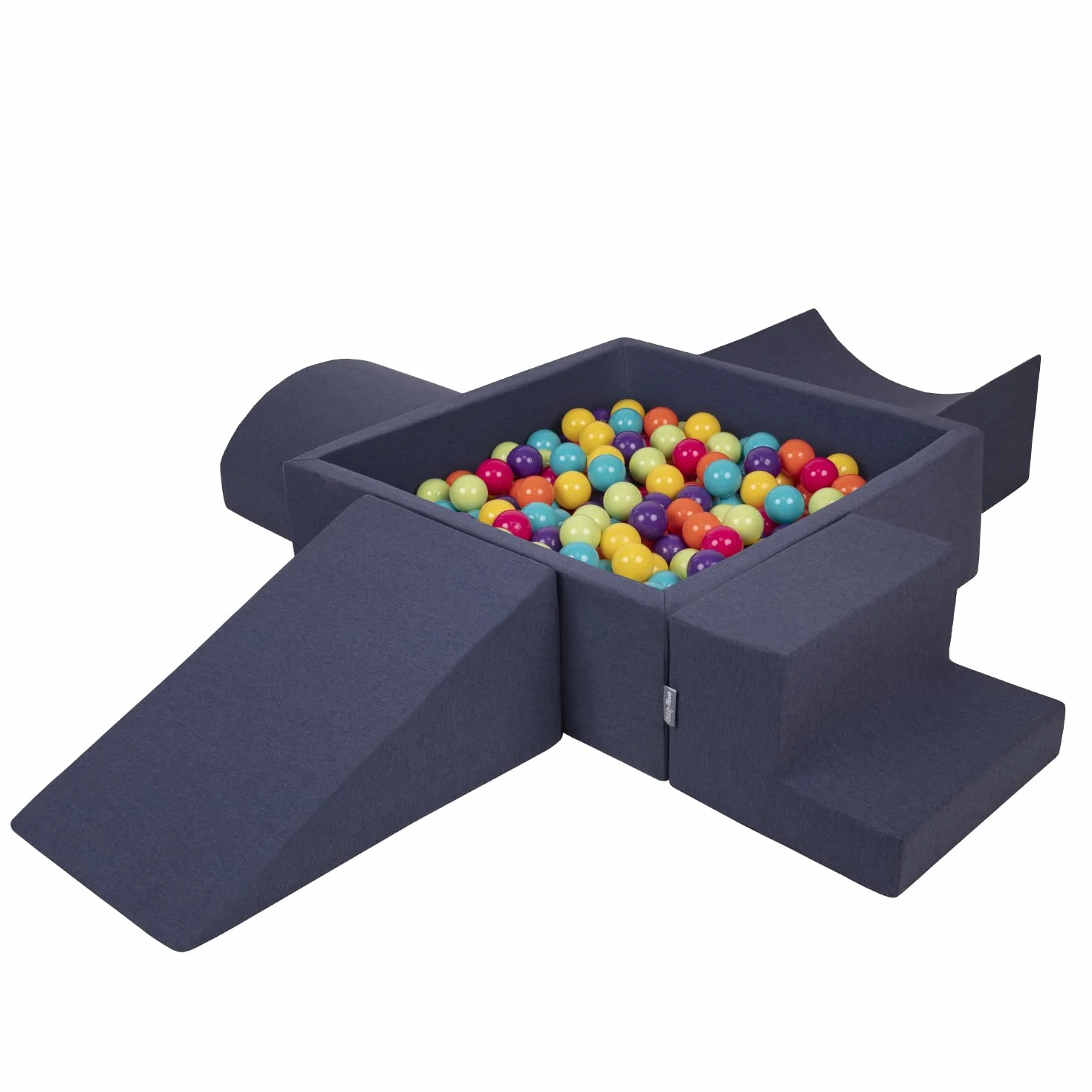 KiddyMoon Area di Gioco in Schiuma con Quadrato Piscina di Palline (300 Palline) per Bambini, Blu Scuro:Verdch/Gialo/Turche/Arancion/Rosasc/Viol