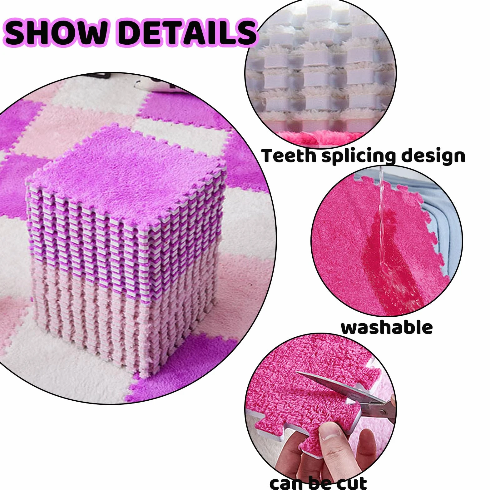 Giuntura Tappeto ad Incastro Splicable tappeti Quadrati ad Incastro, 20/50 Pezzi, Morbido Cuscinetto in Schiuma di Peluche, Tappeto Antiscivolo, soffice Piccolo Tappeto i,Purple-20pcs