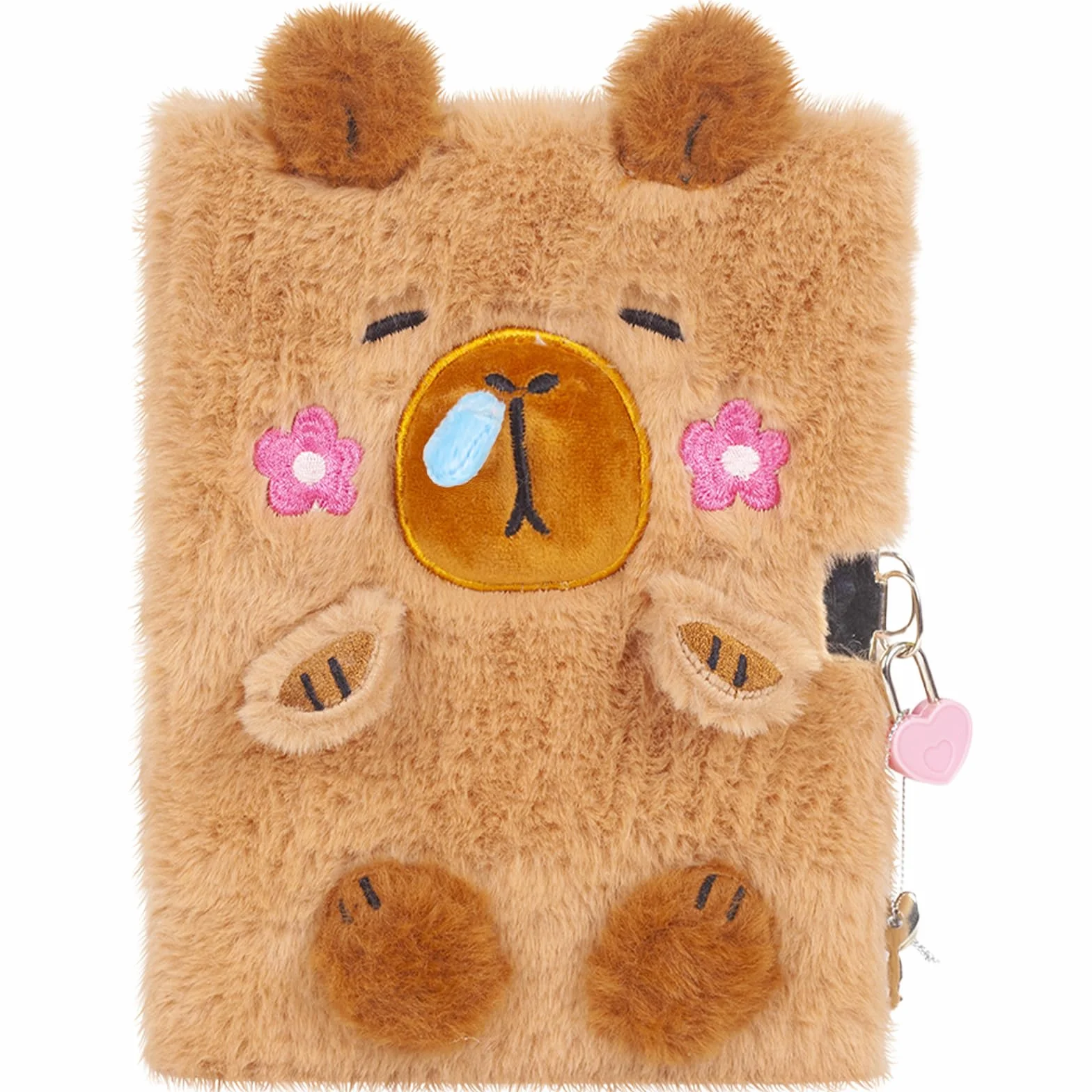 Capibara Plush Diary with Lock and Keys,160 Pagine Diario per Bambini con Chiusura Segreta, Taccuino di Peluche per Scrivere e Disegnare, Regali per Bambini