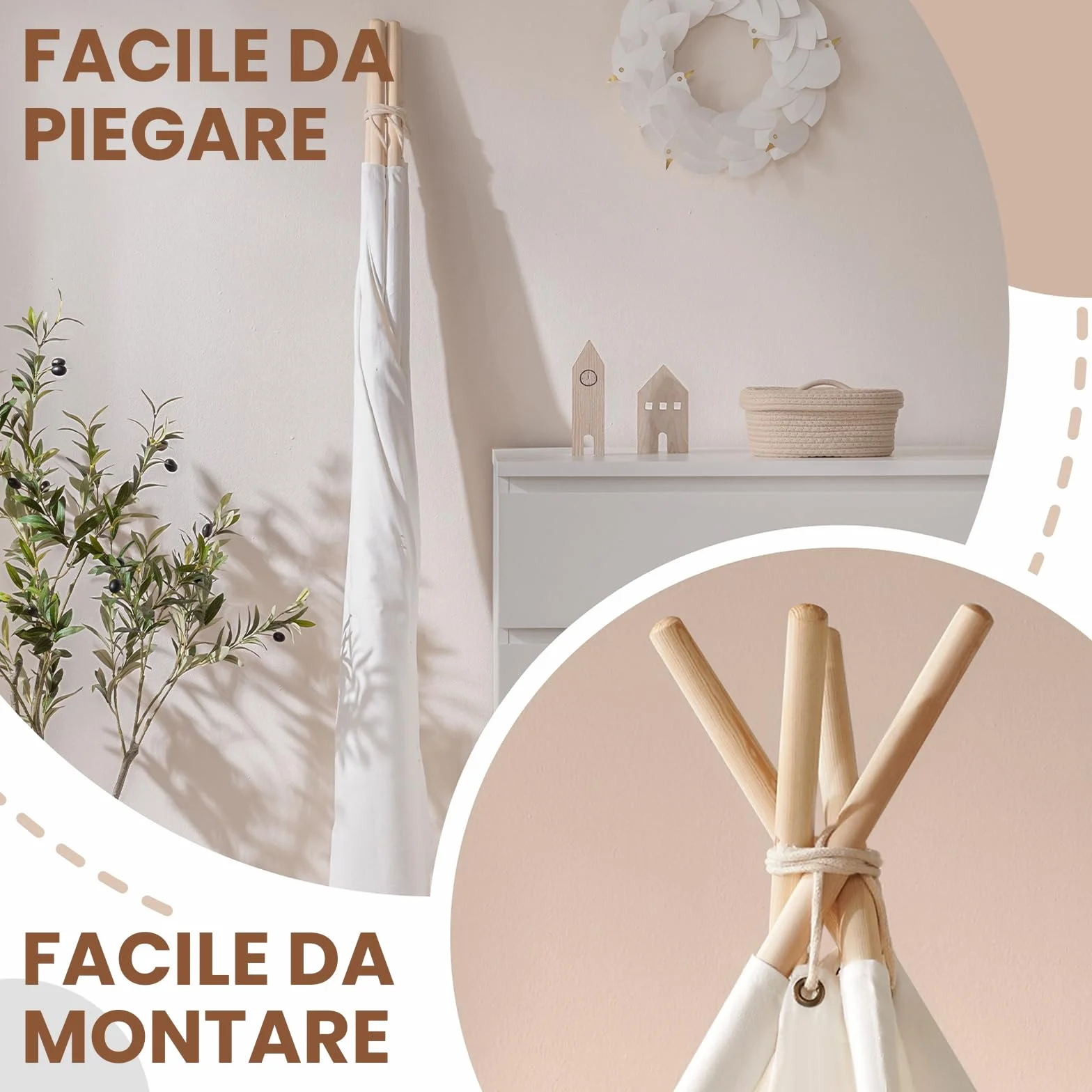 Tiny Land Tenda per Bambini con Coperta & Fata Luci & Borsa di tela - Tenda Indiana Bambini per Cameretta, Casetta Gioco Bambina & Ragazzo, Capanna Tipi Pieghevole Interno/Esterno, Regalo 3 Anni+