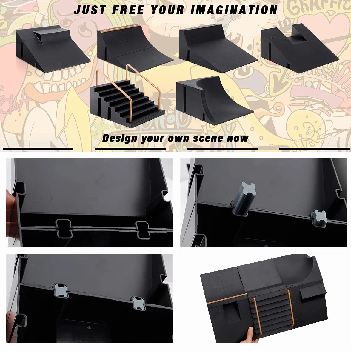 KETIEE Set di Rampe per Skateboard per Dita, Mini Kit per Skate Park con Mini Skateboard da Dita, Finger Skateboards Ramp Set Fingerboard Giocattolo per Bambini, Regalo di Compleanno