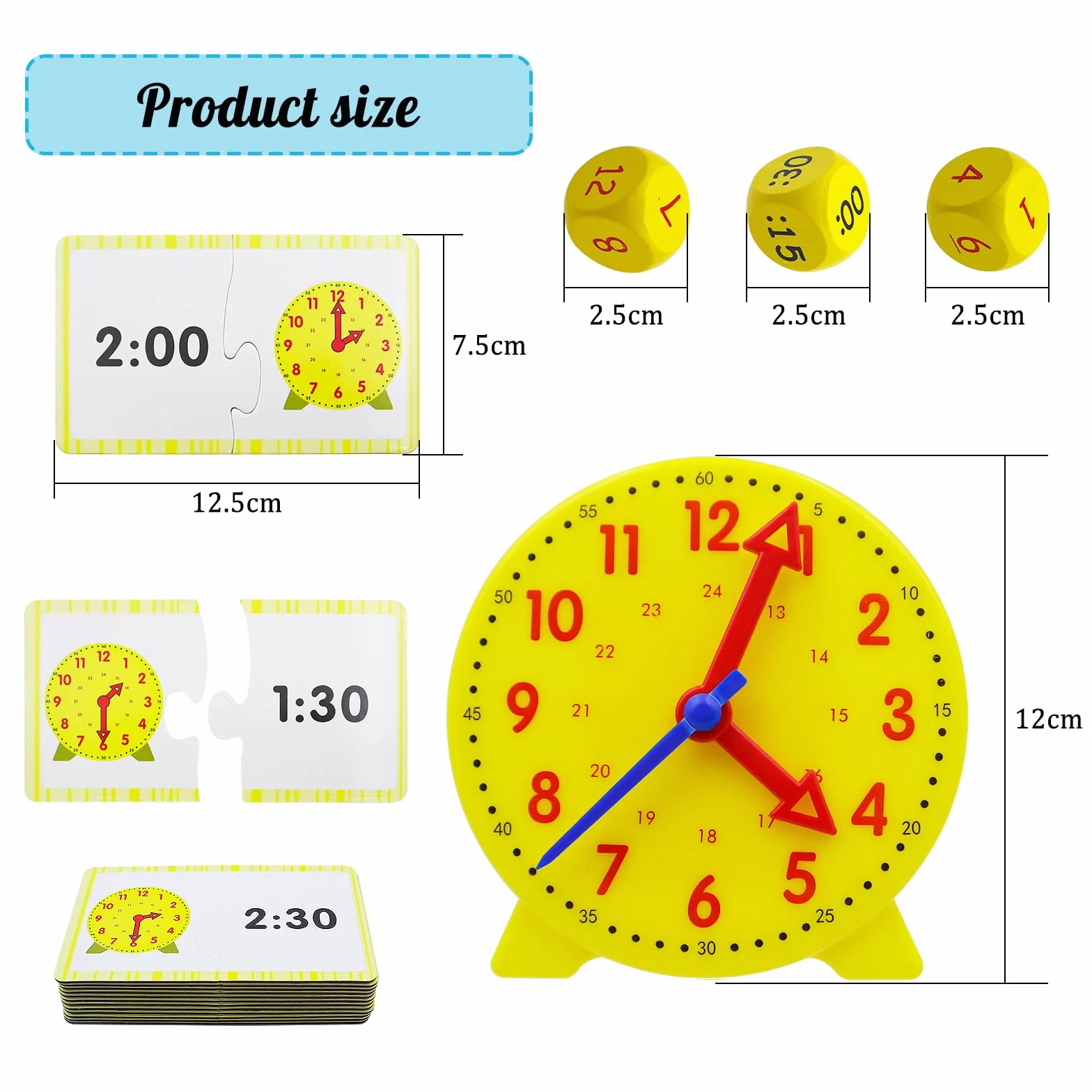 1 Set Modello di Orologio didattico, Orologio di apprendimento, Apprendimento Giochi Matematica Orologio di,Gioco Orologio Bambini Adatto a Bambini