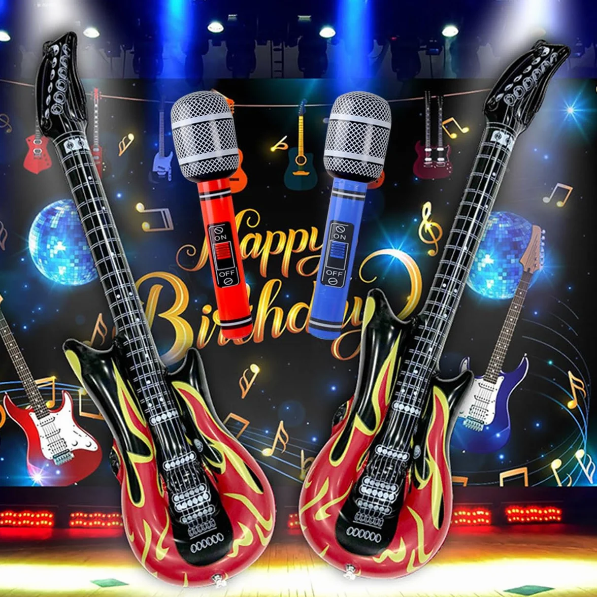 Chitarre Gonfiabili 100cm Rock per Bambini 4+2 Pezzi Carnevale Festa Compleanno