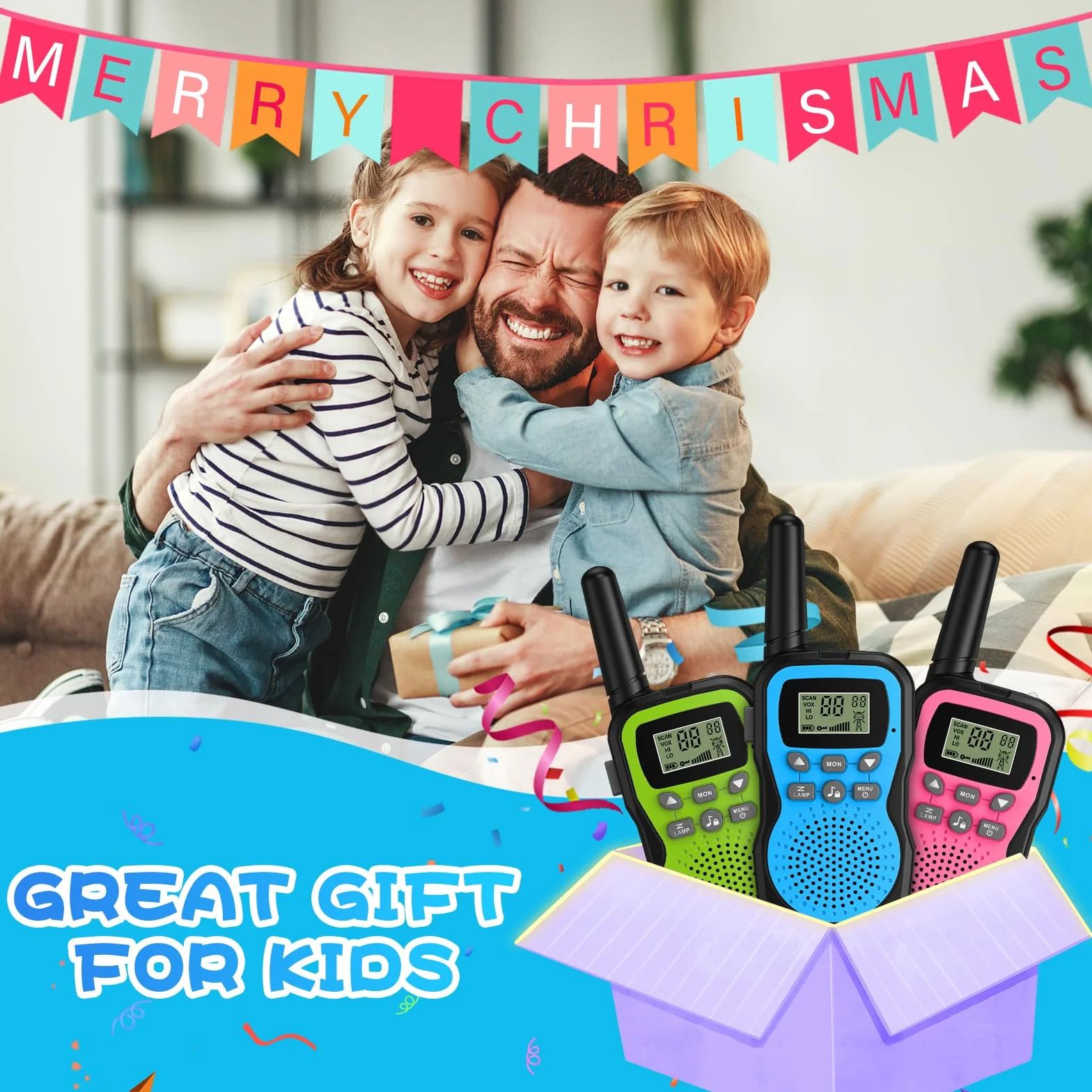 Apkezel Walkie Talkie Bambini 3 Pezzi Ricaricabili 1000 mAh 3km con Torcia VOX