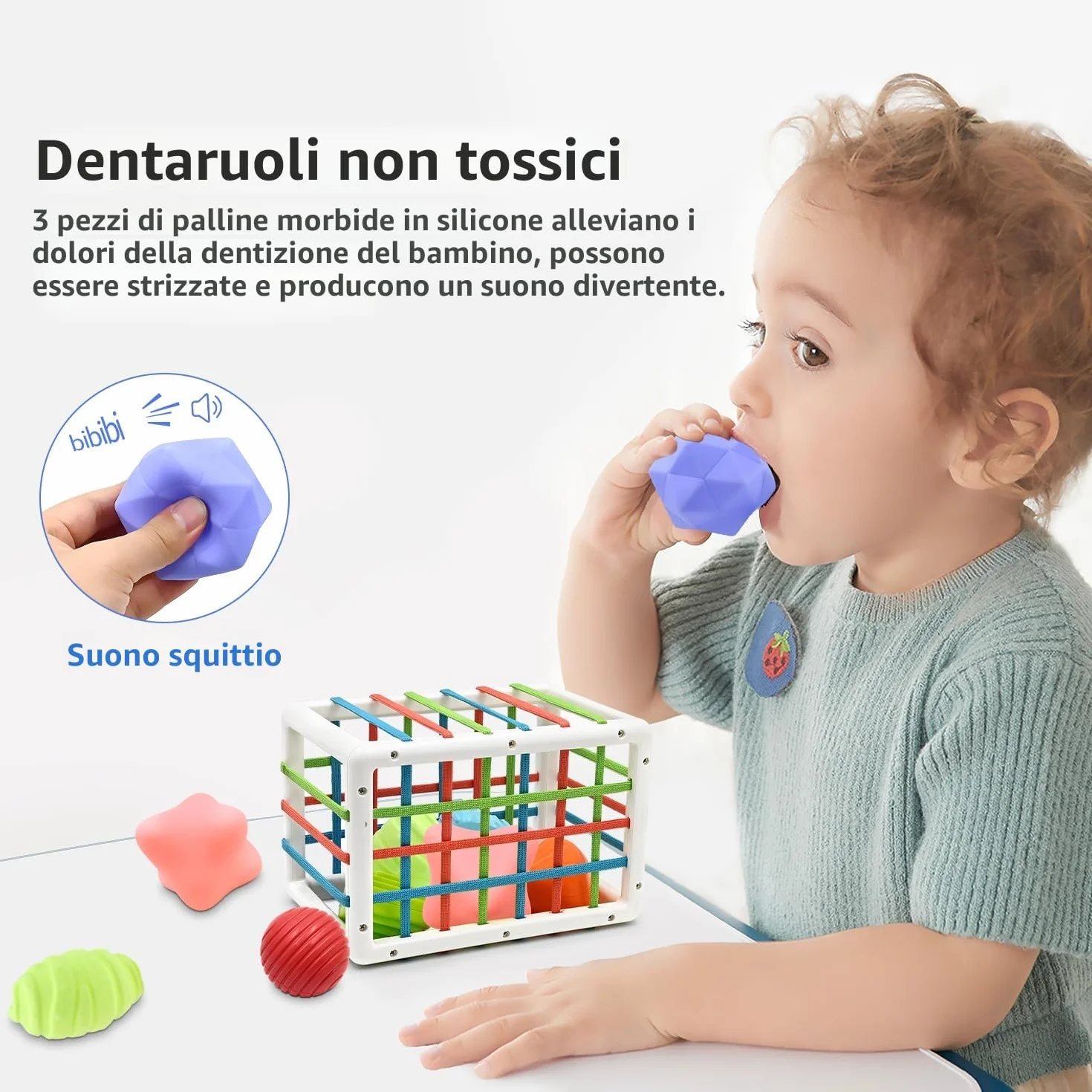 Montessori Giocattolo Selezionare Forme 12-24 Mesi Bambino Casella Smistamento Sensoriale Elastici 6 Pezzi Palle Struttura