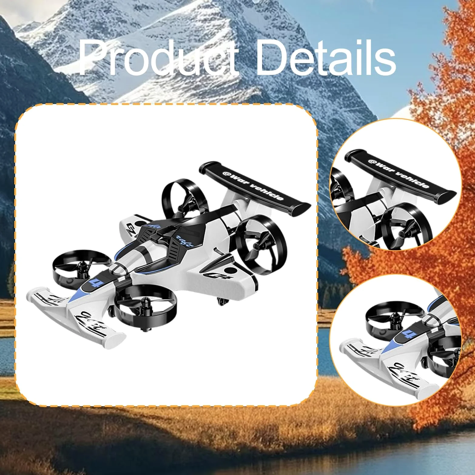 Mini Drone RC 2 in 1 per Auto Giocattolo, con Telecomando, Aeroplano Telecomandato per Ragazzi, Ragazze E, Bianco