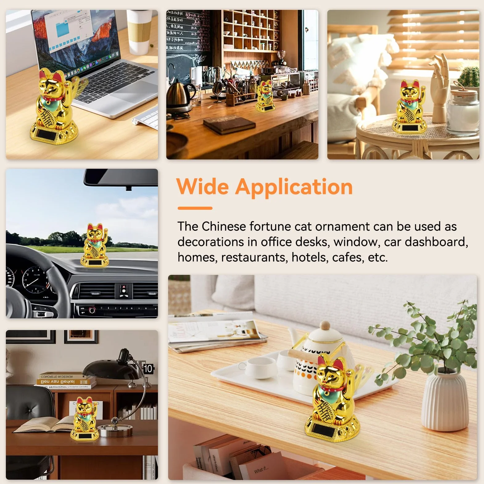 Braccio Oscillante Lucky Cat, Lucky Fortune Cat Gatto Fortunato Giapponese a Energia Solare con Braccio Oscillante Fengshui Lucky Cat Braccio Oscillante Per Auto, Desktop, Aperture Aziendali(Oro)