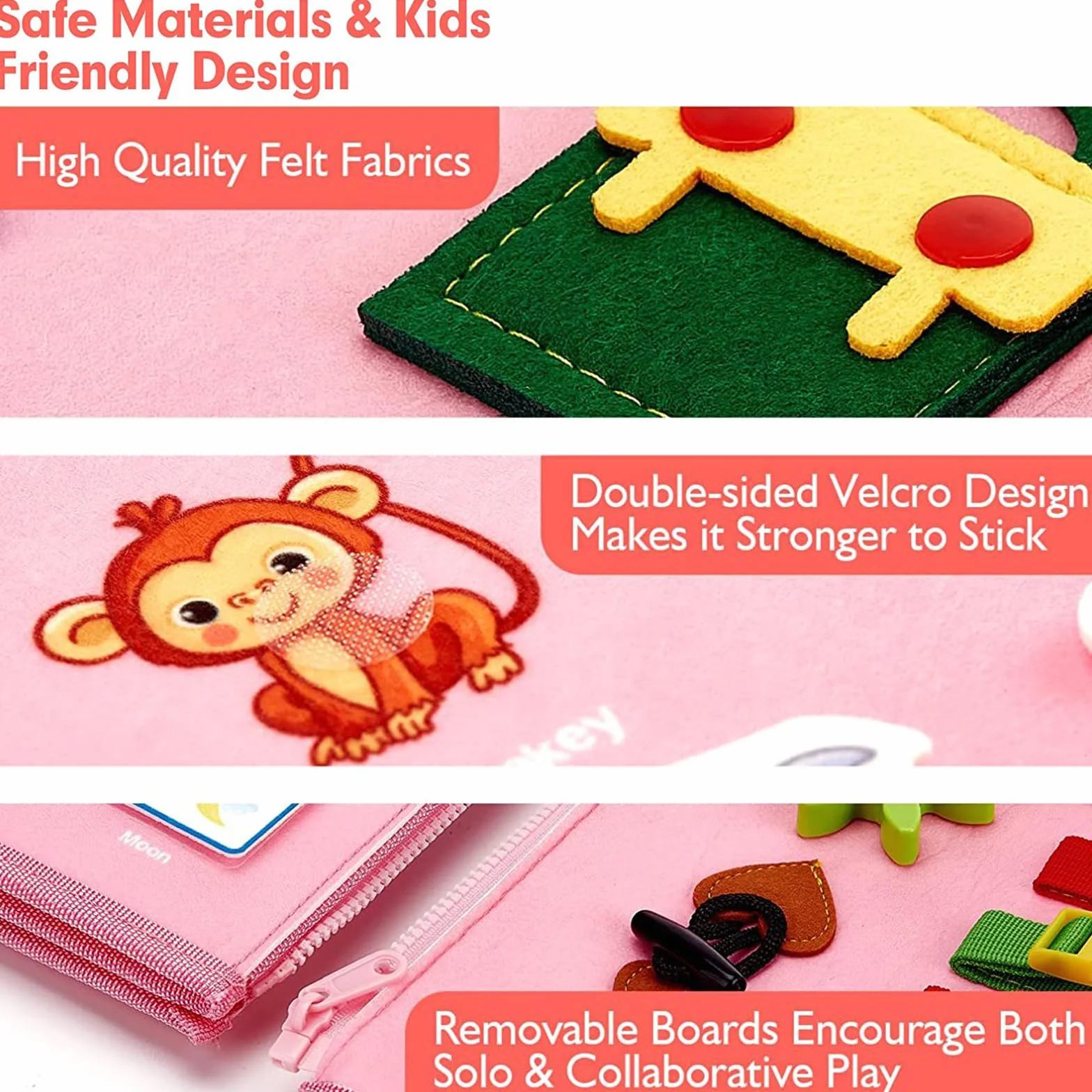 Busy Board Montessori Bambini, Pannello Sensoriale Libro attività di Feltro per Sviluppo Motricità Fine e Cognitivo, Quiet Book Viaggi, Giochi Educativi per Ragazzo Bambina#3
