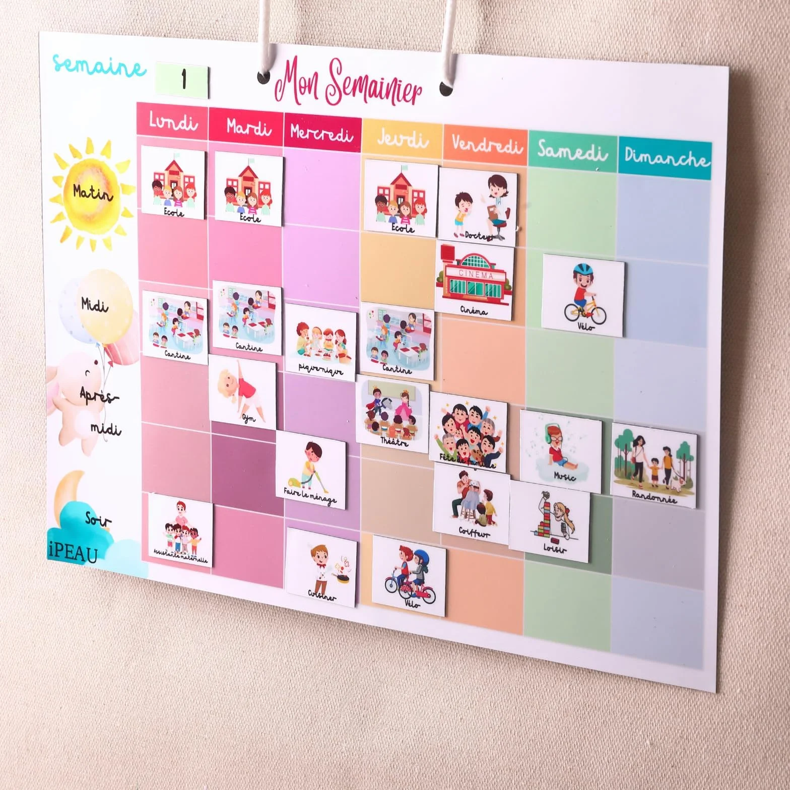 Pittogramma Scuola Materna Calendario Educativo Montessori Bambino 3-8 anni Pianificatore settimanale 114 magneti Settimanale Routine Giornaliere Scrivibile Cancellabile Autonomia Organizzazione