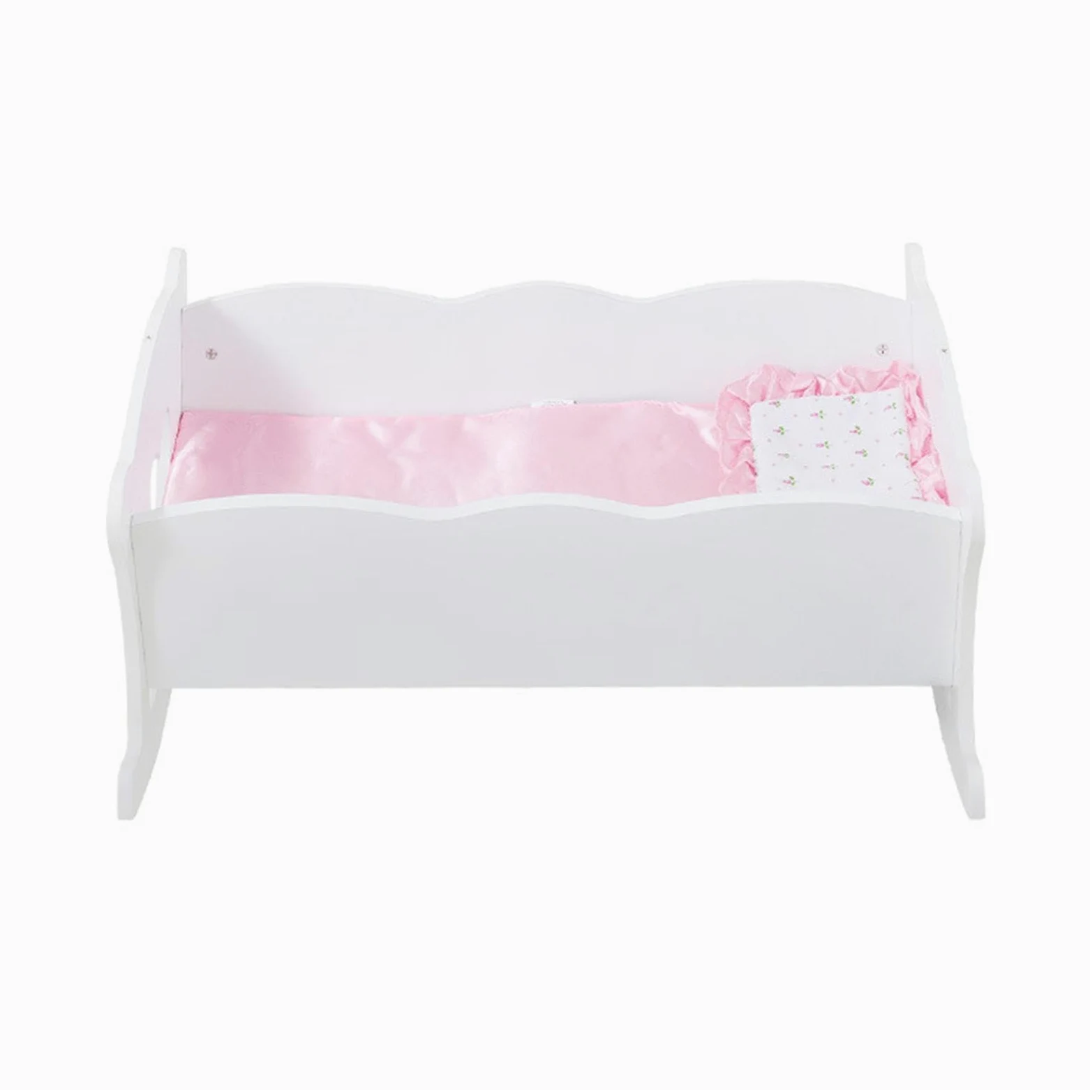 Letto A Dondolo Per Bambole In Legno Bianco | funzione oscillante, cuscino e coperta inclusi, gioco realistico