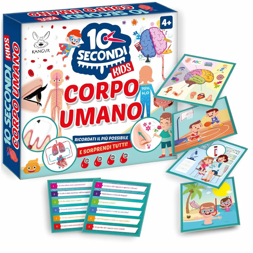 KANGUR 10 Secondi Kids Corpo Umano Gioco Educativo per Bambini 4+ con 48 Carte Sviluppa Memoria Concentrazione Osservazione Anatomia Umana