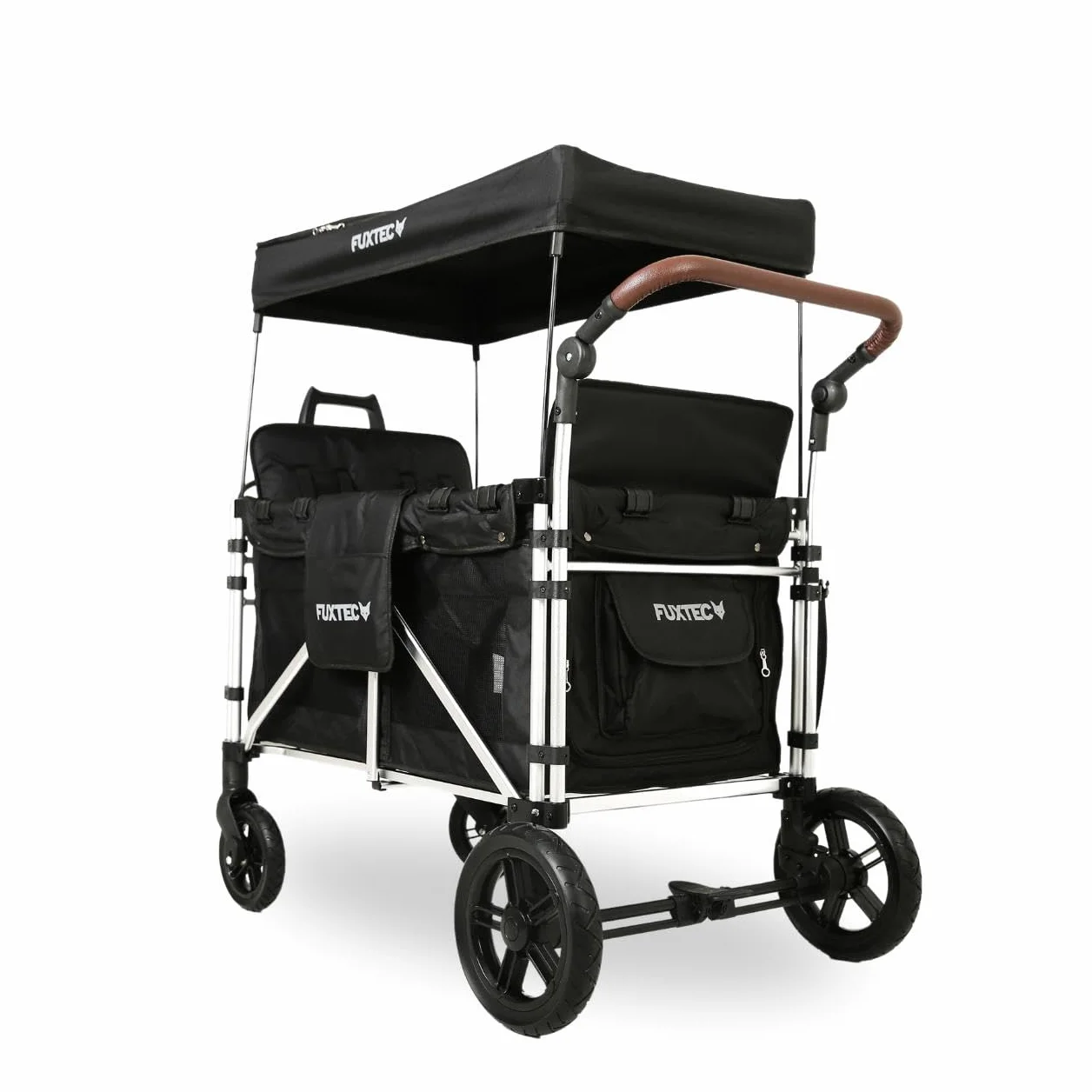 Carrello pieghevole Fuxtec Family CTXL900 nero, l'originale, Family Fux, Vagone da giardino 4 posti, sedile rimovibile, trasporto, spiaggia, tirare o spingere, capacità di carico 75 kg