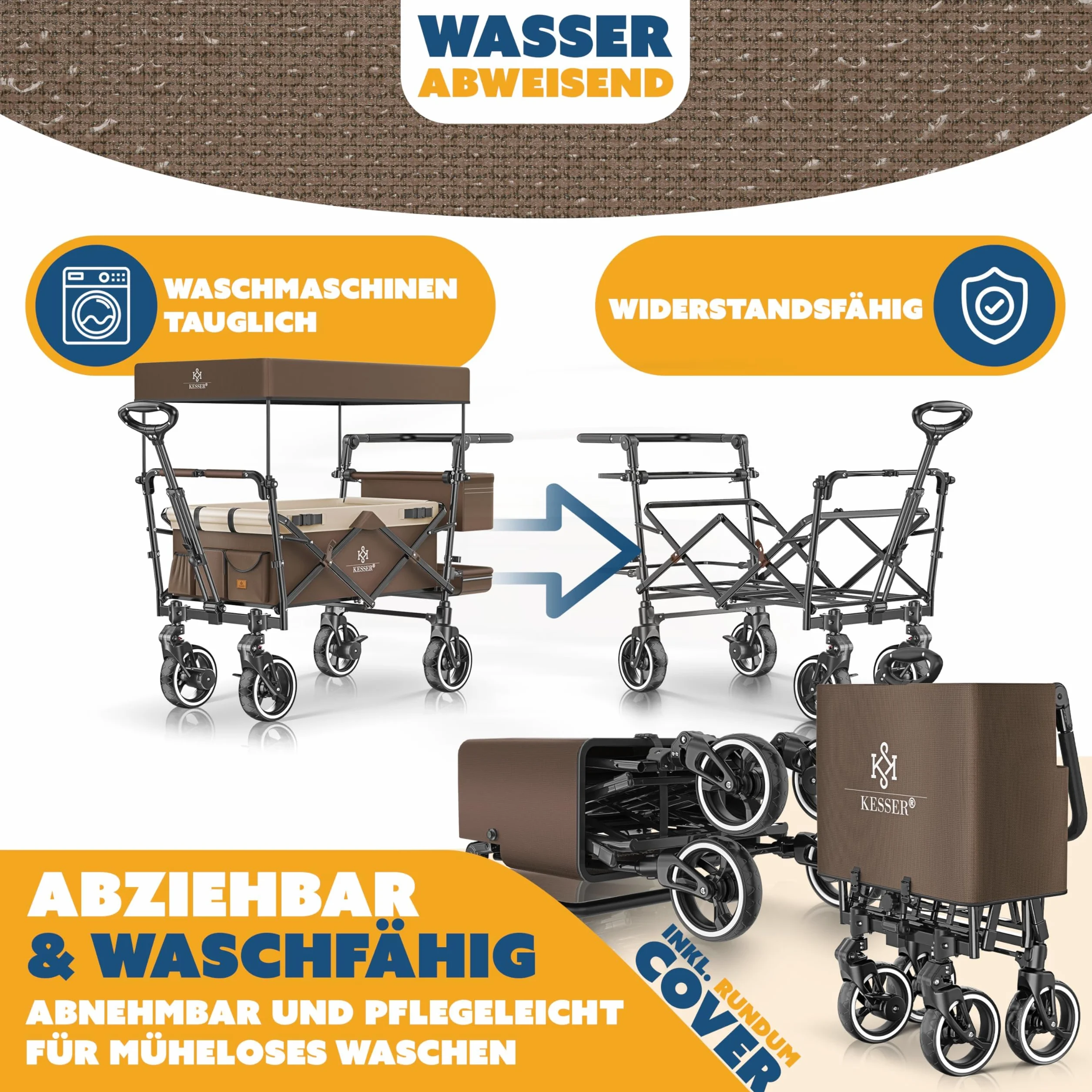 KESSER GTS-9100 - Carrello pieghevole con tetto, portata fino a 150 kg, con ruote in gomma dura e freni di stazionamento anteriore/posteriore, con serratura, copertura, intemperie e protezione da