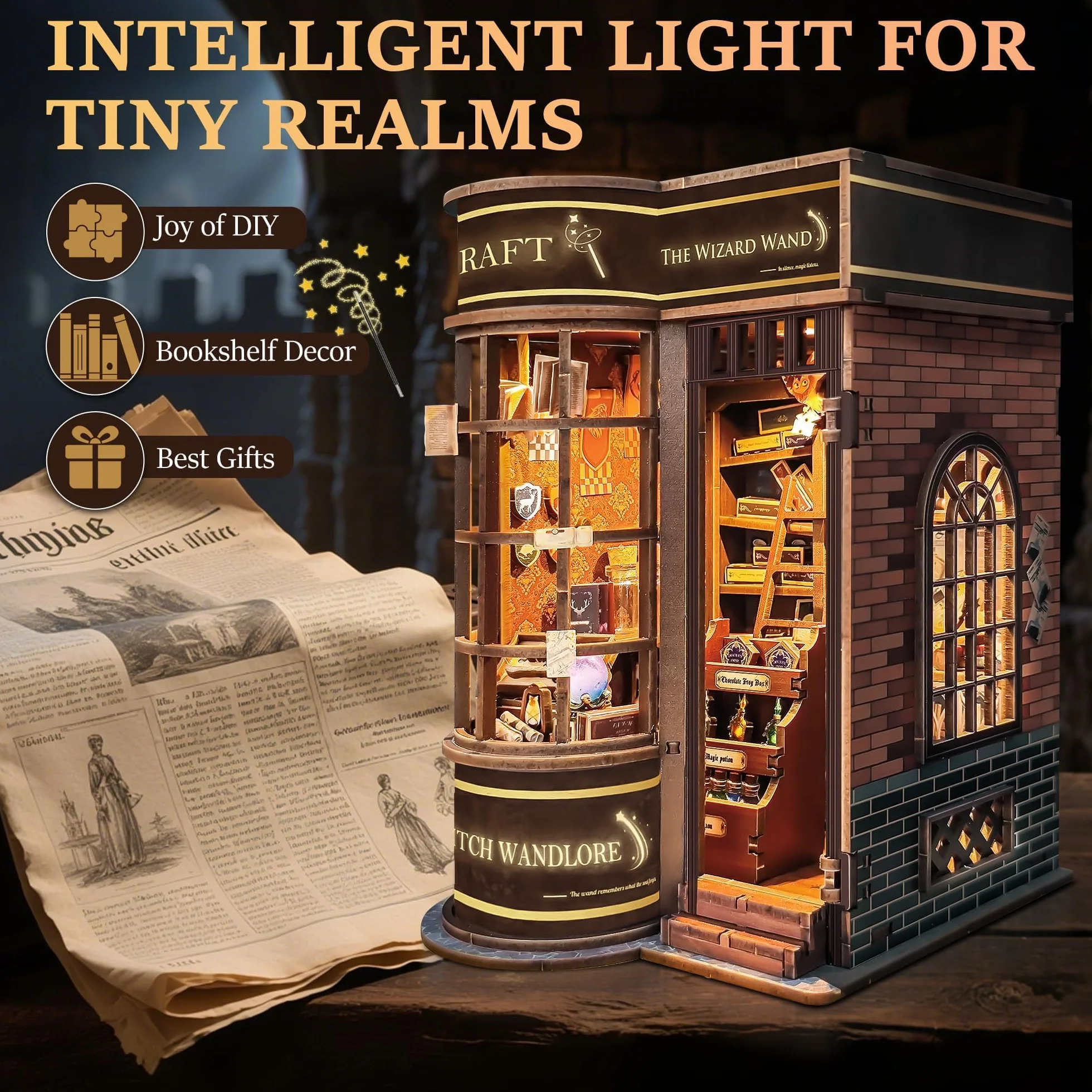 Kit Book Nook DIY per Adulti: LUMYCE Casa in Miniatura con Luci LED da Montare, Modellismo 3D Creativo per Decorare Librerie - Regalo Originale per Appassionati di Fai da Te