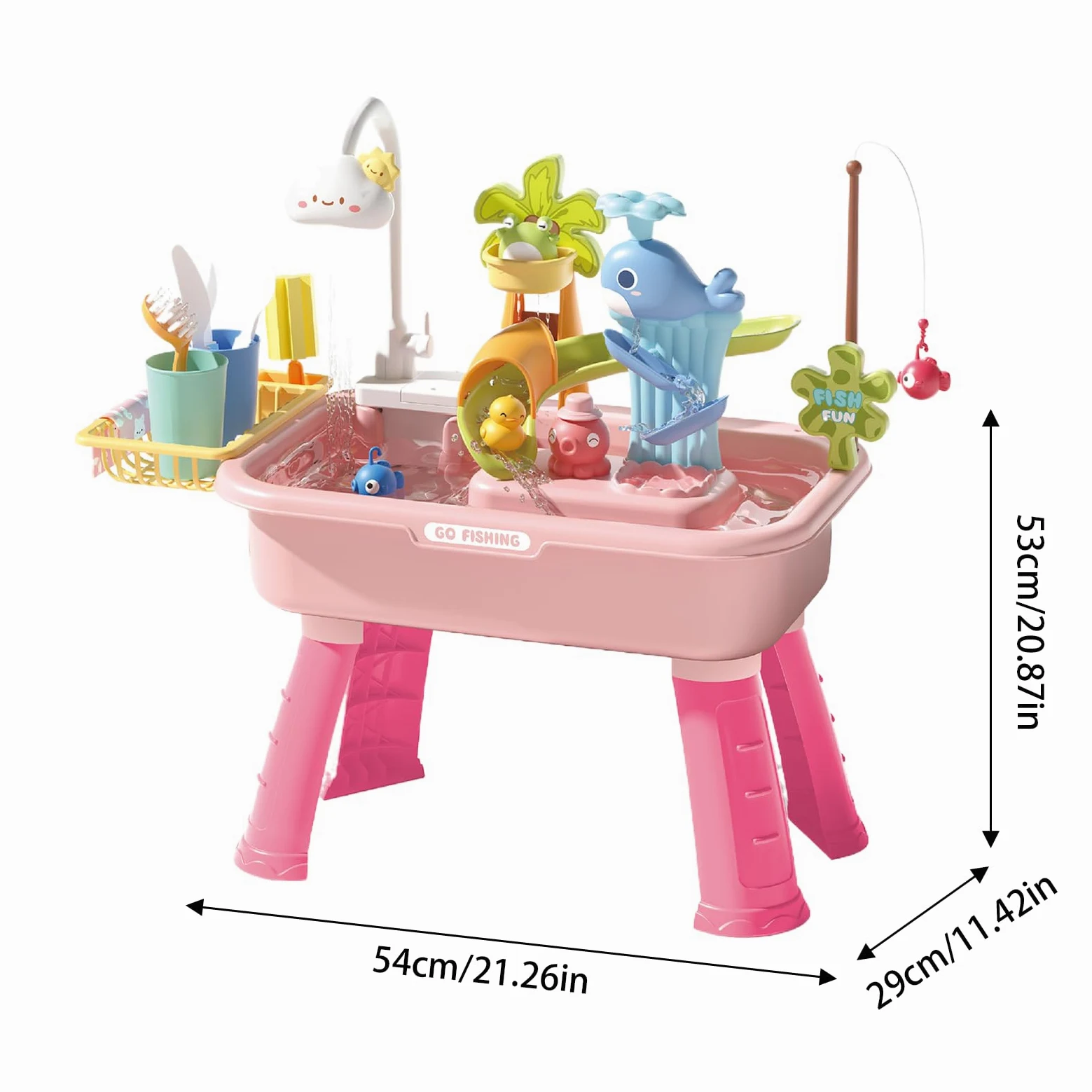 Tavolo Acquatico Esterno Tavolo Sensoriale Acquatico | 4 in 1 con Rubinetto Elettrico Educativo Bambini Casa Giardino Viaggio Asilo Picnic Campeggio Cortile Simbolico