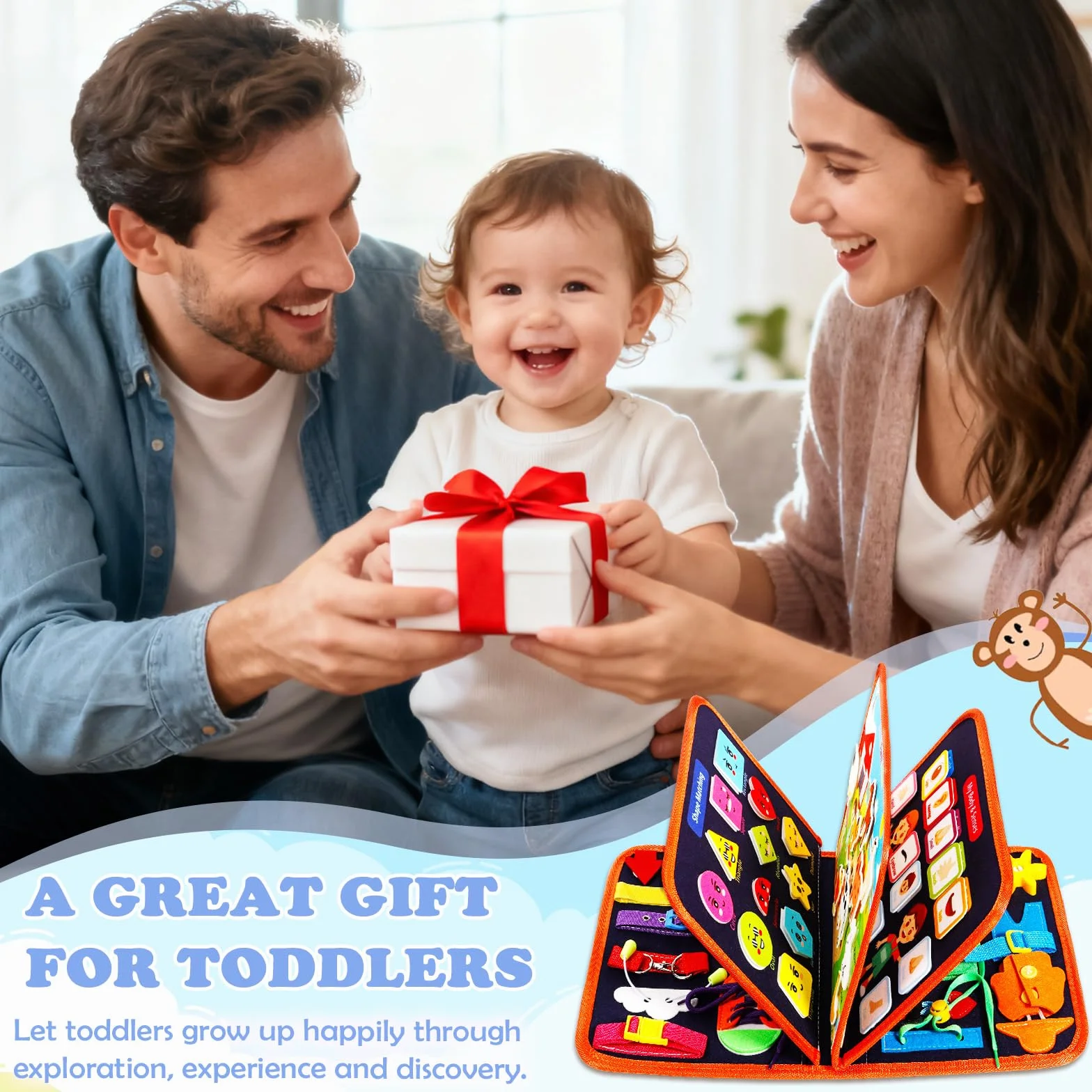 Busy Board Libro Montessori Interattivo Pannello Sensoriale Educativo Feltro Quiet Book Regalo Bambino 1-4 Anni