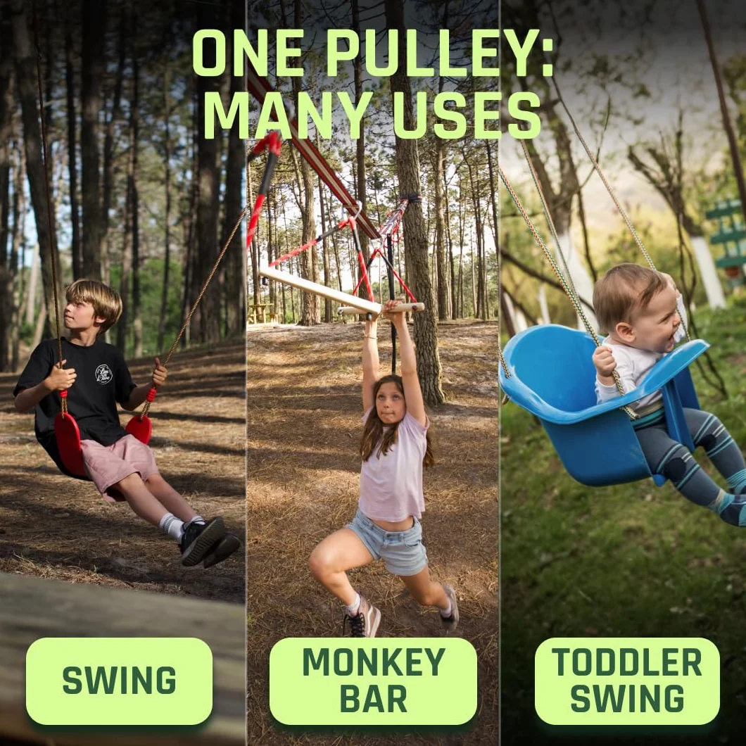 Fofana Puleggia zipline per bambini Ninja Slider Slackline - Cursore per puleggia rossa in acciaio inossidabile - trasforma la slackline in una cerniera e un percorso ad ostacoli - Impostazione rapida