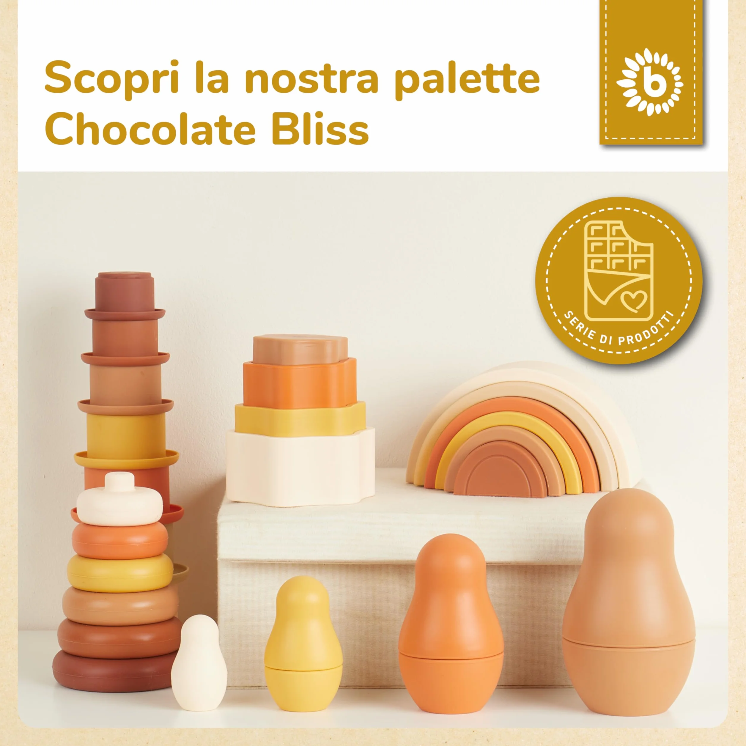 Bieco Tazza Impilabile in Silicone Chocolate Bliss | Costruzioni Morbide | Costruzioni per Bambini 1 Anno Cubi Impilabili Bambini Piramide Montessori per Bambini Cubotti Morbidi Bambini Neonato