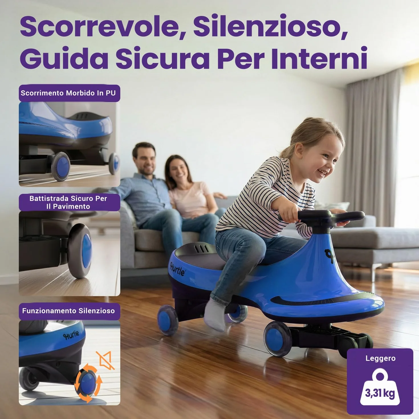 Hurtle Macchina per Bambini Cavalcabile a Movimento Oscillante, senza Pedali, Blu