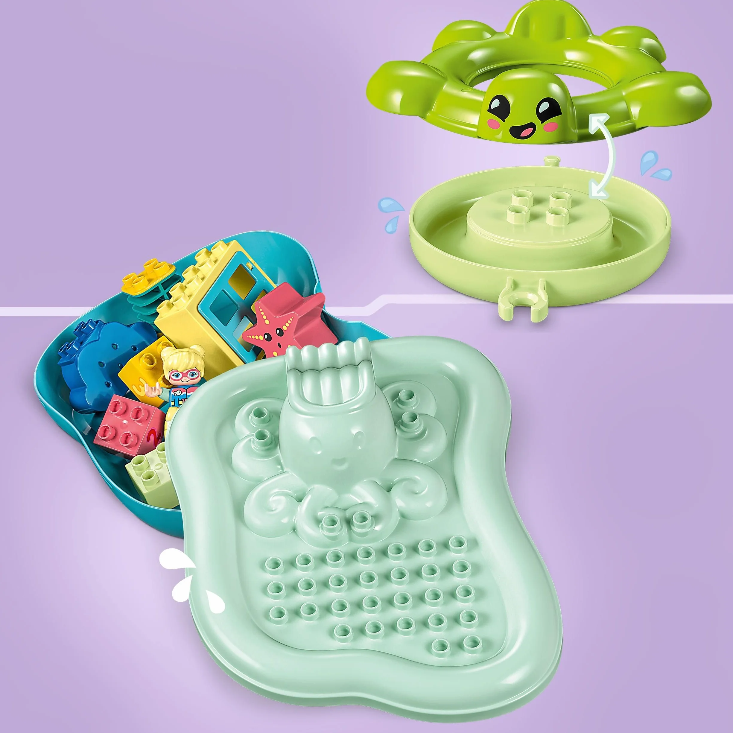 LEGO DUPLO Parco Acquatico, Giochi da Bagnetto per Bambini e Bambine dai 2 Anni in su con Isola Galleggiante, Tartaruga e Stella Marina, Facile da Pulire, Giocattoli per Vasca da Bagno 10989