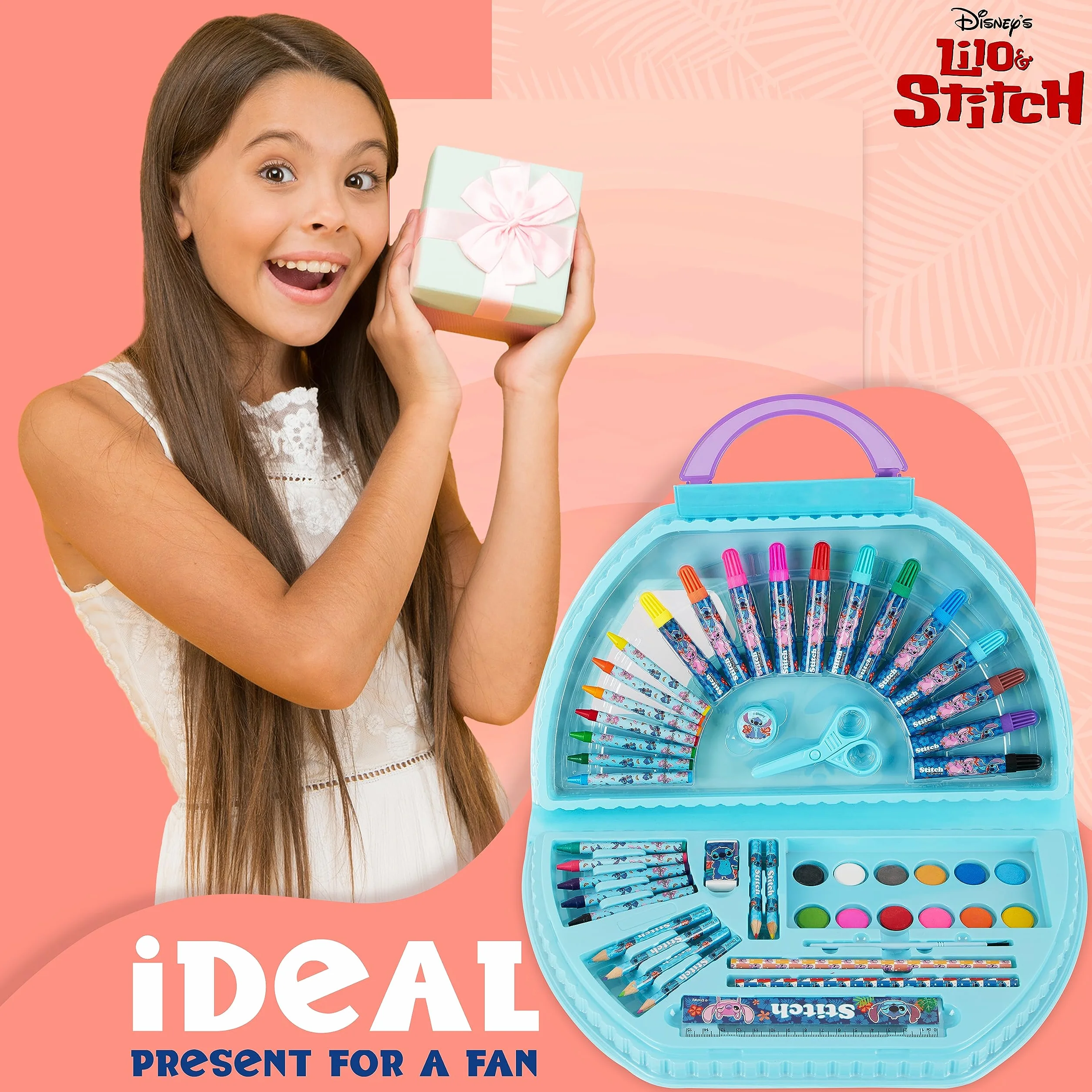 Disney Valigetta Colori per Bambini Set per Disegnare e Dipingere Deluxe Principesse Stitch (Blu)