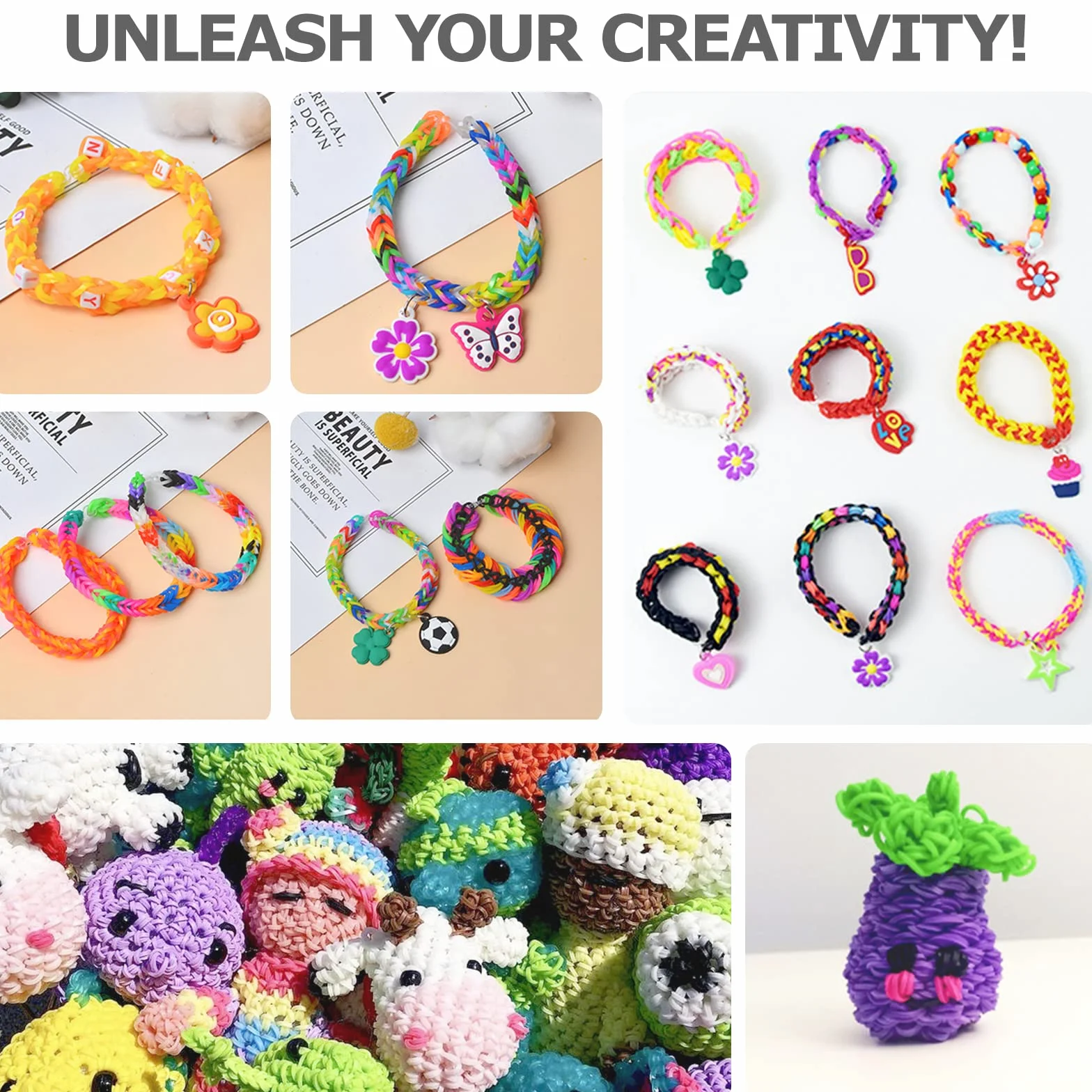 Noa Home Deco kit Elastici per Braccialetti, 2500+pcs kit fai da te Colorato, Telaio con Ciondoli, Gancetti, Perline per Bambini Braccialetto dell'amicizia Ragazze Ragazzi Regalo di Compleanno Natale