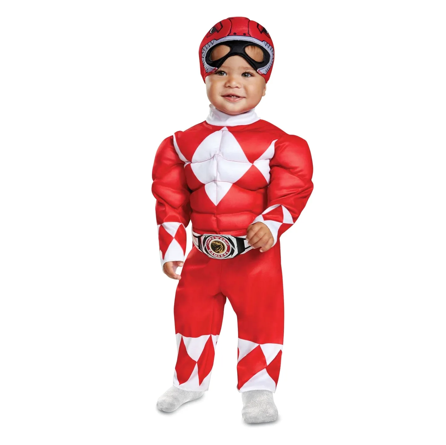 Disguise Costume Power Ranger Rosso Bambini, Vestito Muscoloso Carnevale Power Ranger, Costumi Di Carnevale Per Bambini Taglia XS (3-4 anni)