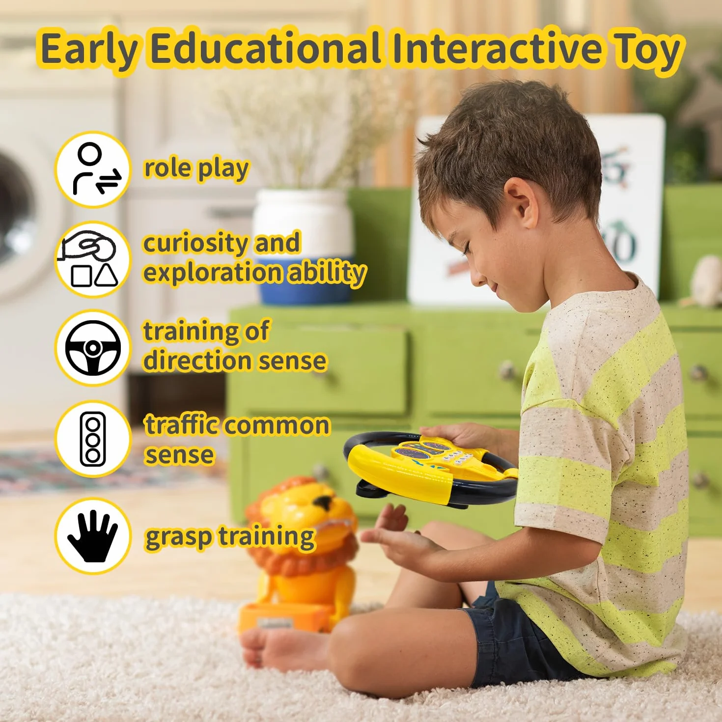 Giocattoli Volante Bambini, Controller Guida Portatile Simulato, Giocattolo Educativo Regalo (Giallo)