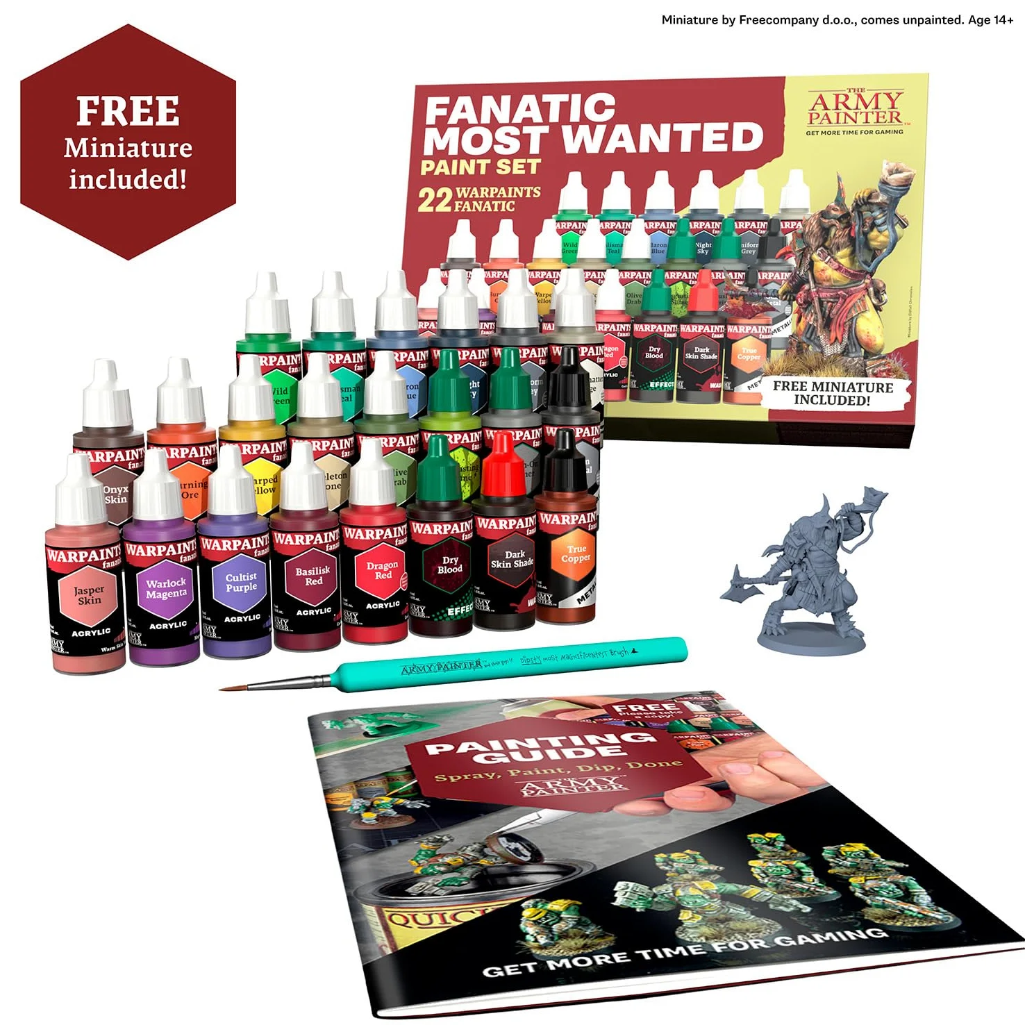 The Army Painter, Warpaints Fanatic Most Wanted Combo Set, 22 x 18 ml | Tonalità di pelle, metallici, effetti, wash, primer, 1 pennello e 1 miniatura, D&D e Warhammer