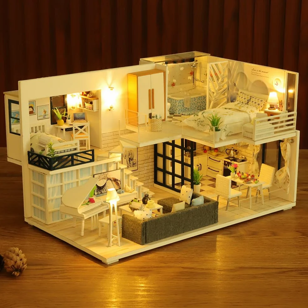 Kit casa in miniatura fai da te, kit creativo per casa delle bambole 3D | Mini per casa delle bambole con mobili per adolescenti e regali di compleanno e Natale, pratica dei p