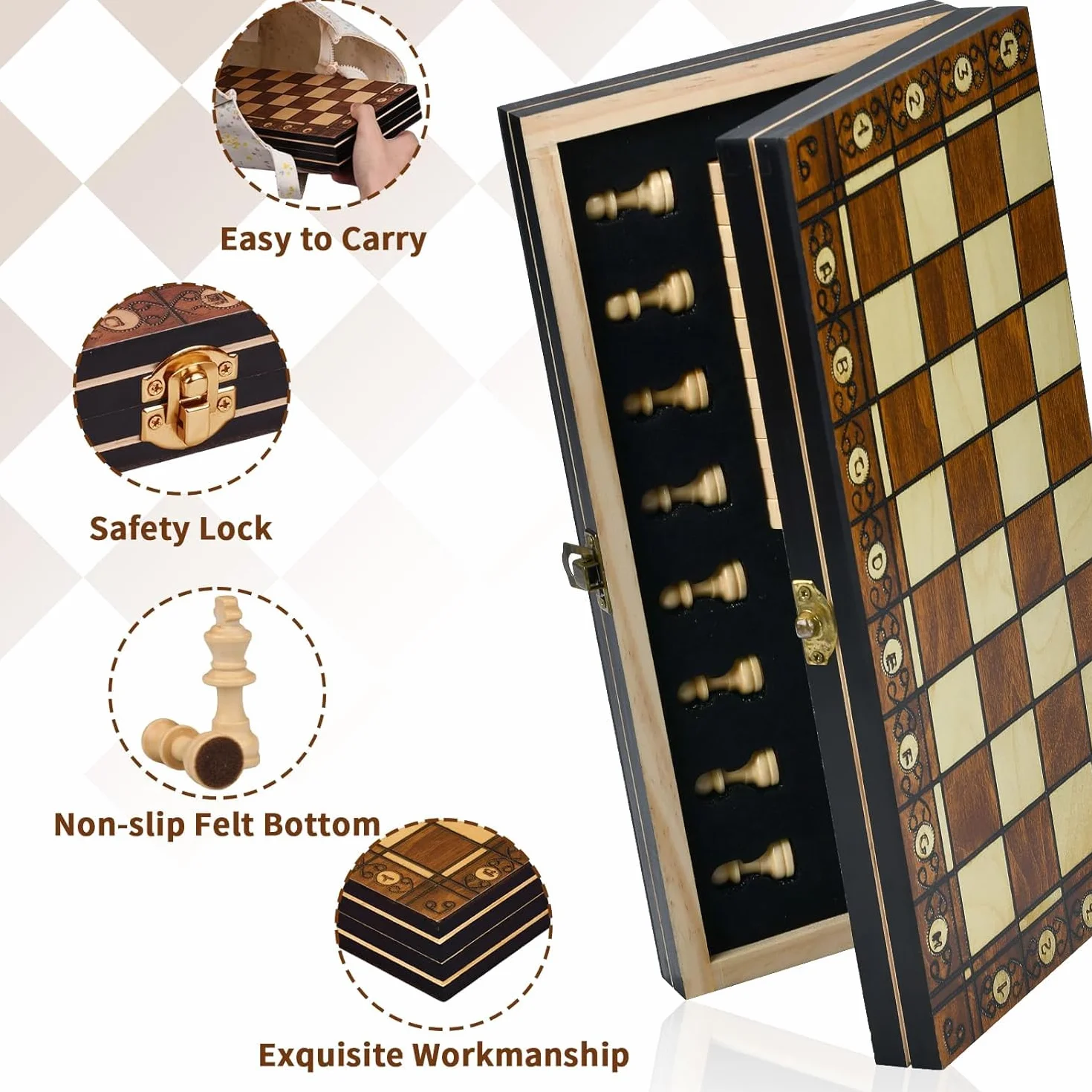 Aissom Scacchiera in Legno 2 in 1 Pieghevole Magnetica Scacchi Backgammon Dama 29x29 cm