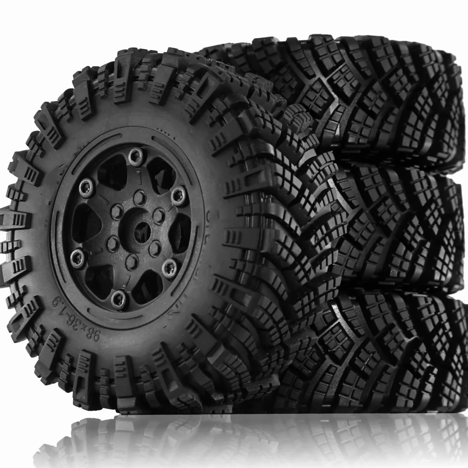 RC Car Pneumatico Ruota Compatibile con Traxxas per TRX4 D90 D110 per Axial per SCX10 per MST 1/10 RC Crawler Car 98mm 1.9 "Beadlock Wheel Rim Set di Pneumatici in Gomma(Black)