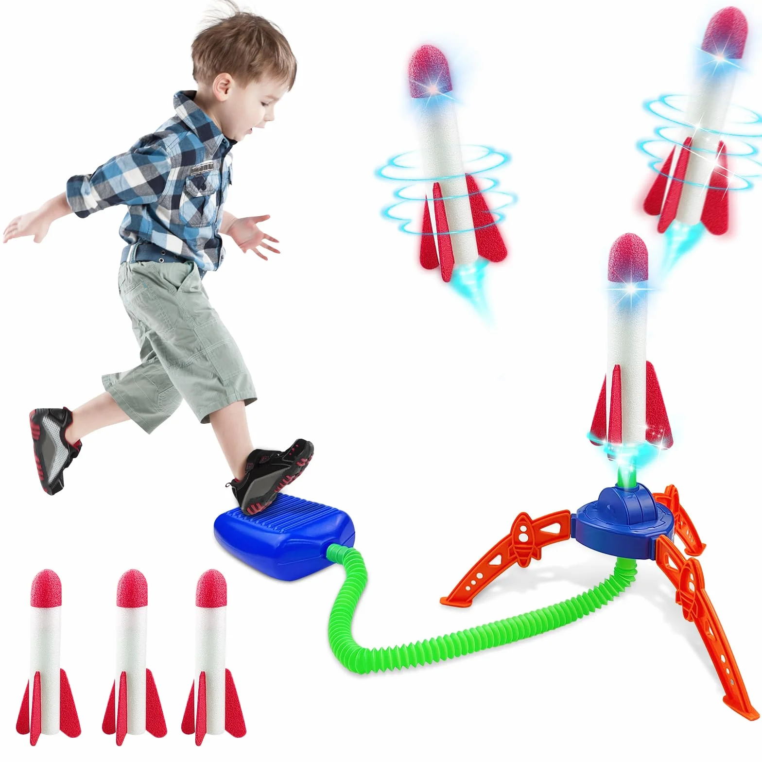 JIASHA Razzo Spaziale Giocattolo, Spara Razzi Bambini con 6 Razzi di Schiuma, Lanciarazzi Giocattolo,Giochi da Giardino per Bambini per Bambini di 3-12 Anni Regalo per ragazzi
