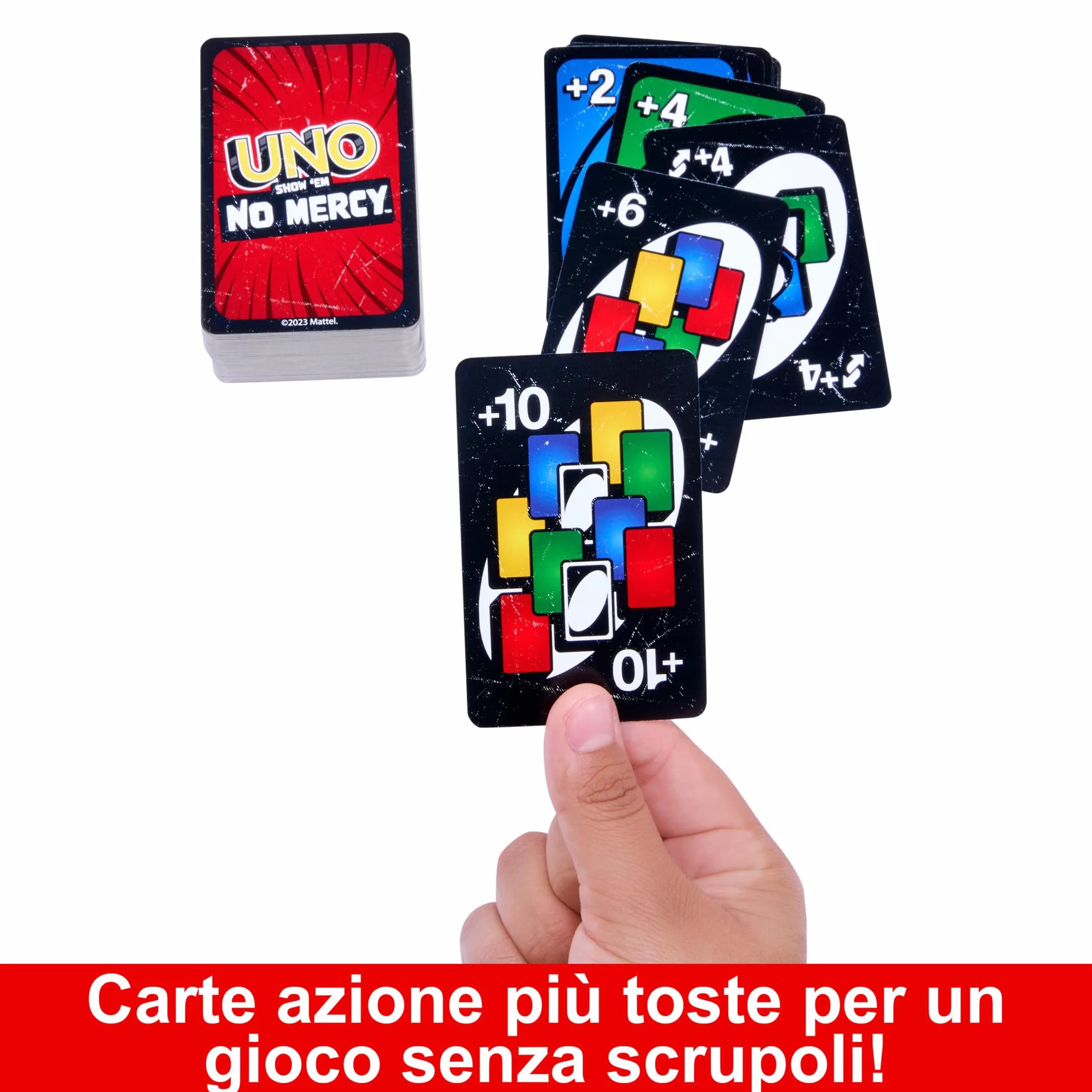 Mattel Games UNO No Mercy HWV18 56 carte regole speciali Pesca 6 Pesca 10 7+ anni