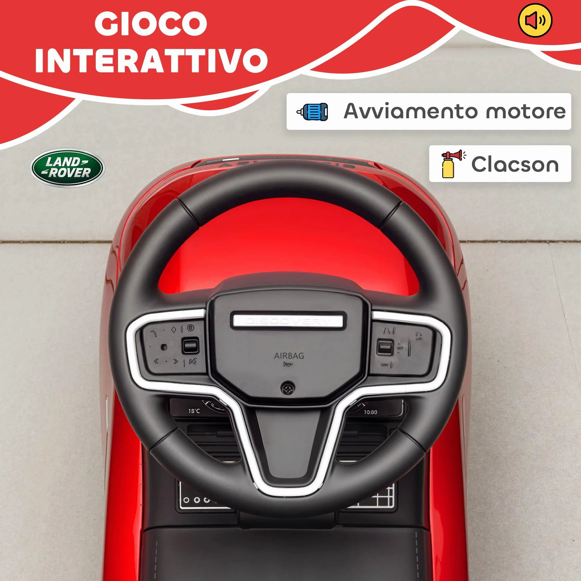 AIYAPLAY Land Rover Discovery Macchina Primi Passi Bambini 65.5x28x42 cm Rosso