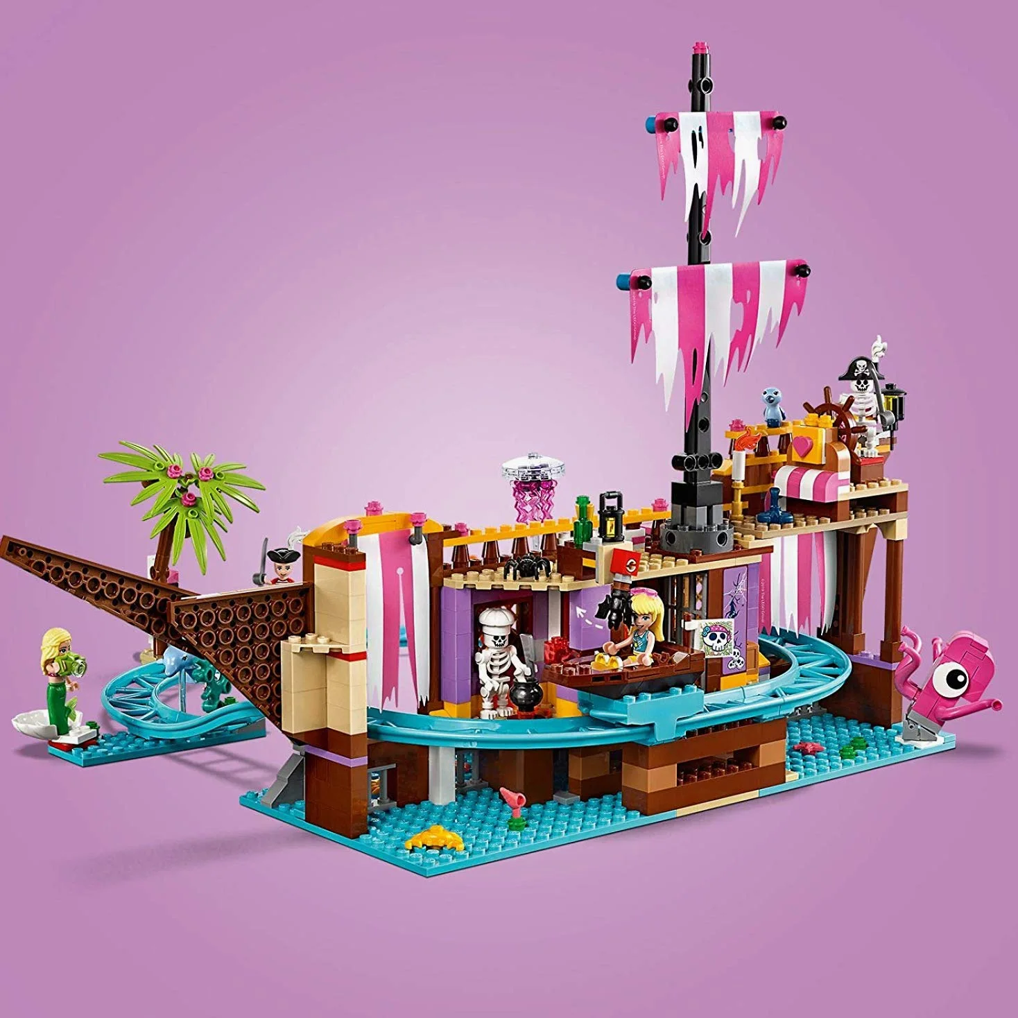 LEGO Friends Il Molo dei Divertimenti di Heartlake City, Parco dei Divertimenti con Montagne Russe su Nave Fantasma, Giostra del Luna Park e 5 Mini-doll, 41375