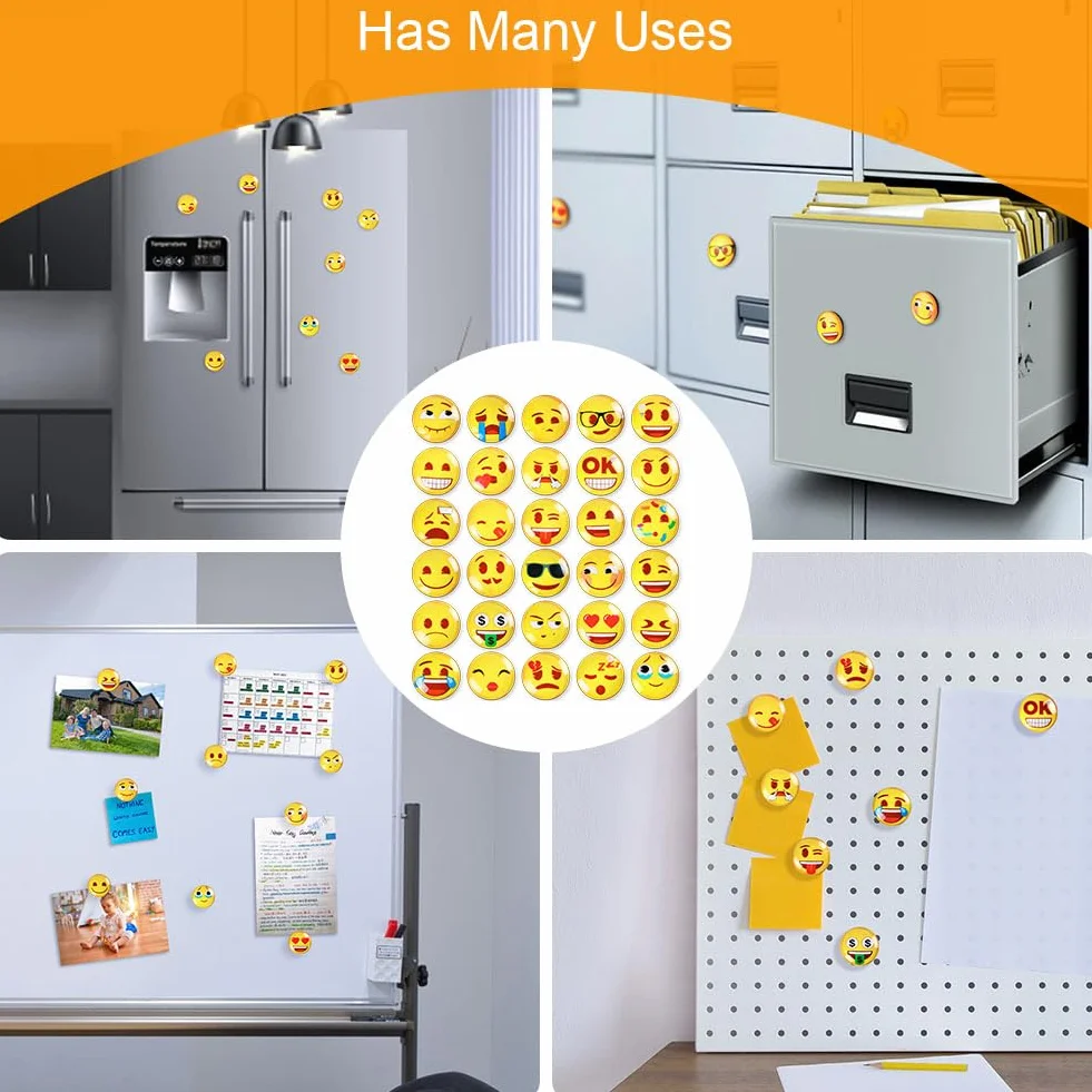 AUAUY 30Pz Emoji Magnet, Calamite Frigo Armadietto, Frigorifero Simpatici Divertenti Cucina Armadi Scuola Aula Lavagna Ufficio Cubicolo Lavagna Magnetica Decorativi Regali per Adulti Bambini