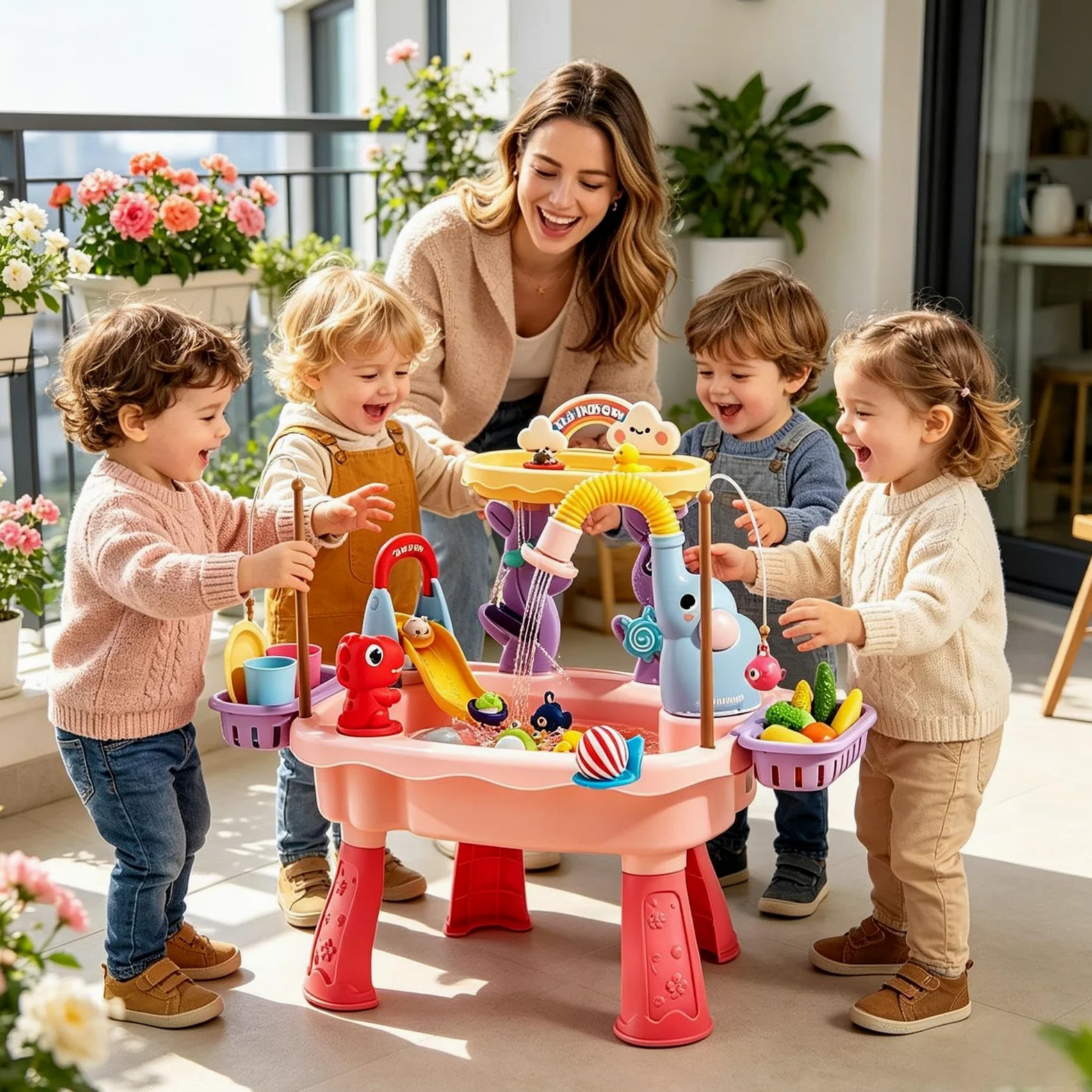 Tavolo Acquatico con di Pesca | Tavolo per Giochi d'Acqua da Esterno Per Giardino Spiaggia Asilo Scuola Materna Patio Campeggio Interni Bambini, Bambine