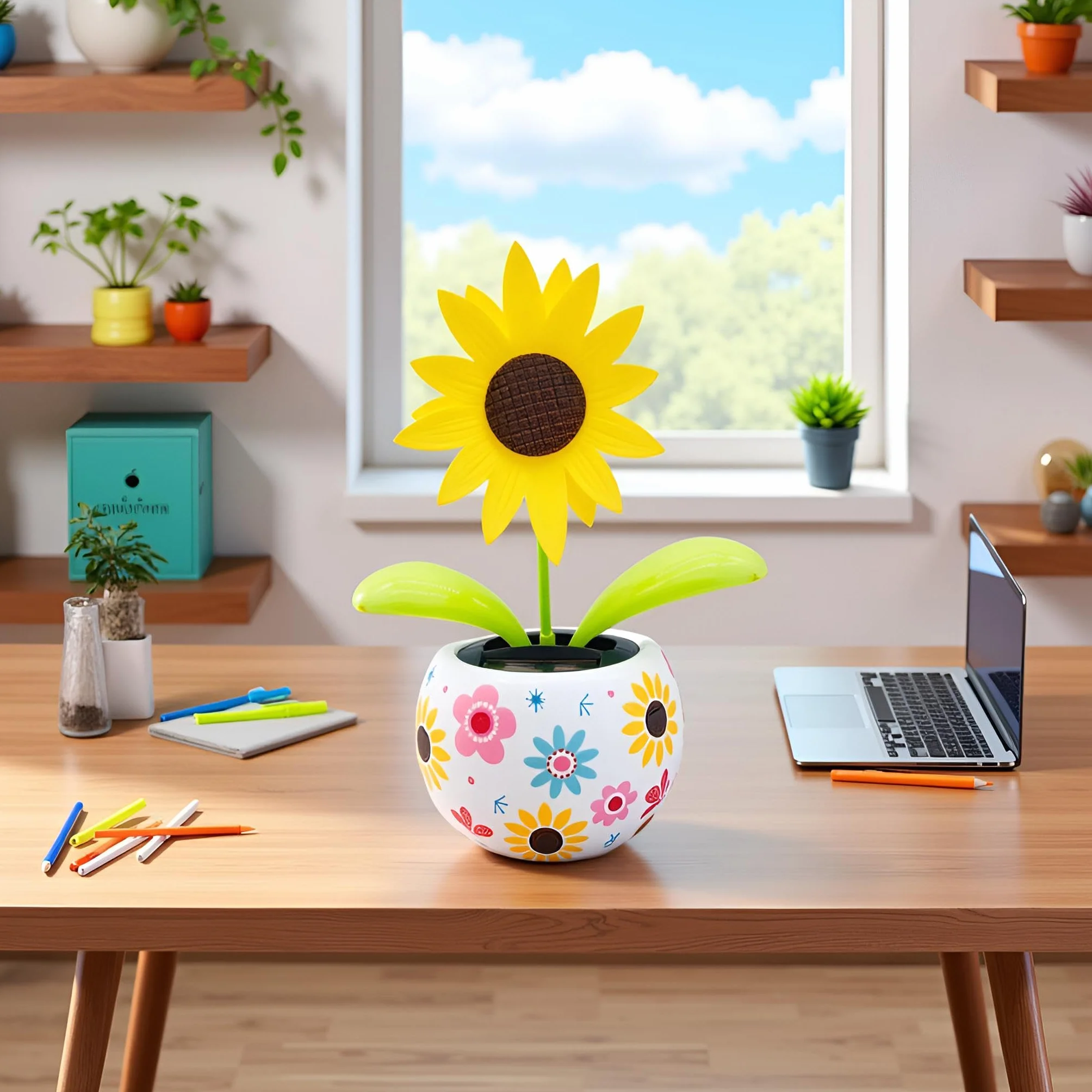 Girasole Solare Danzante Fiore Oscillante Decorazione Scrivania Kit Energia Solare