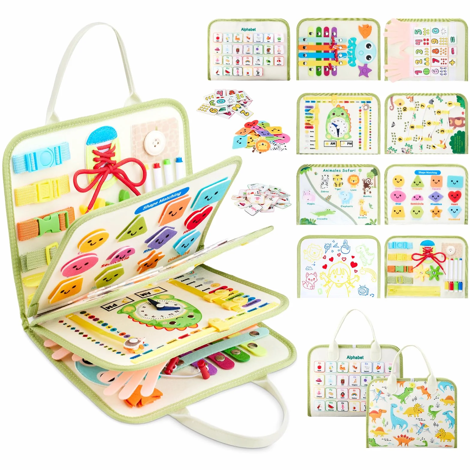 Busy Board, Libro Silenzioso Montessori Giocattolo a partire da 3 4 5 6 anni, 9 In 1 Tavola Attività per Bambini Piccoli Giocattolo Motorio, Giocattolo Educativo Sensoriale, Libro Attività, Giocattolo