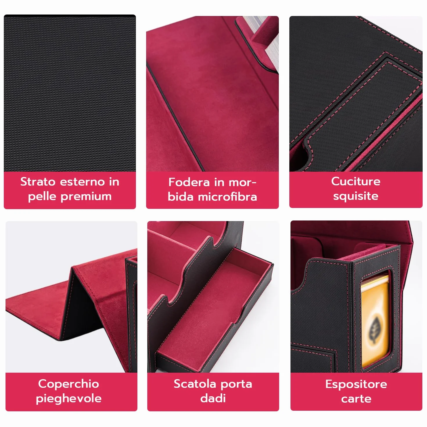 Tolesum Doppio Deck Box Porta Mazzo per MTG, Capacità di 300+ New Carte Senza Maniche con 1 Dice Tray,Magnetic Flip Deck Box per Scatola di Carte di Collezione Magic Commander TCG -Nero e Rosso