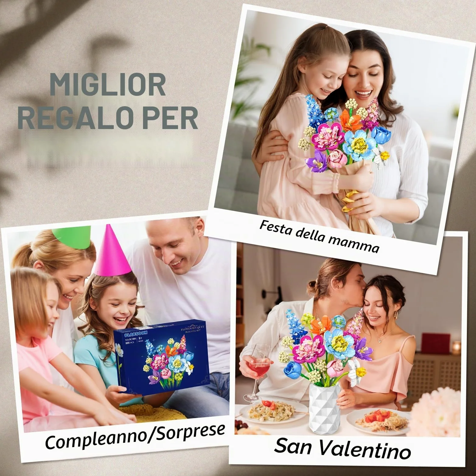 PLAXSOON 888 pezzi della collezione botanica di rose per la decorazione della casa, kit per la costruzione di fiori, regalo di San Valentino, festa