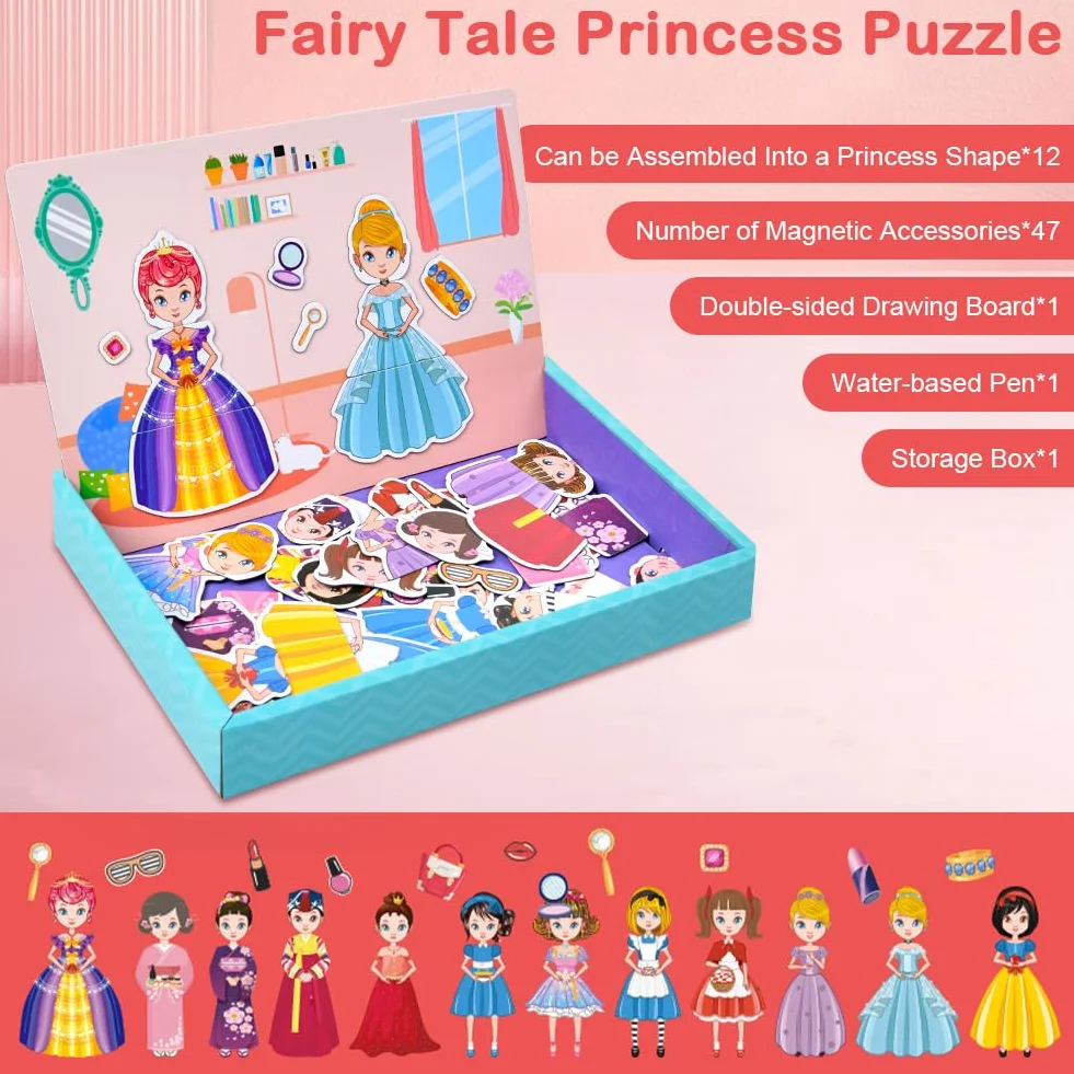 Aolso Set da gioco travestimento principessa, giocattolo puzzle magnetico educativo, 3+