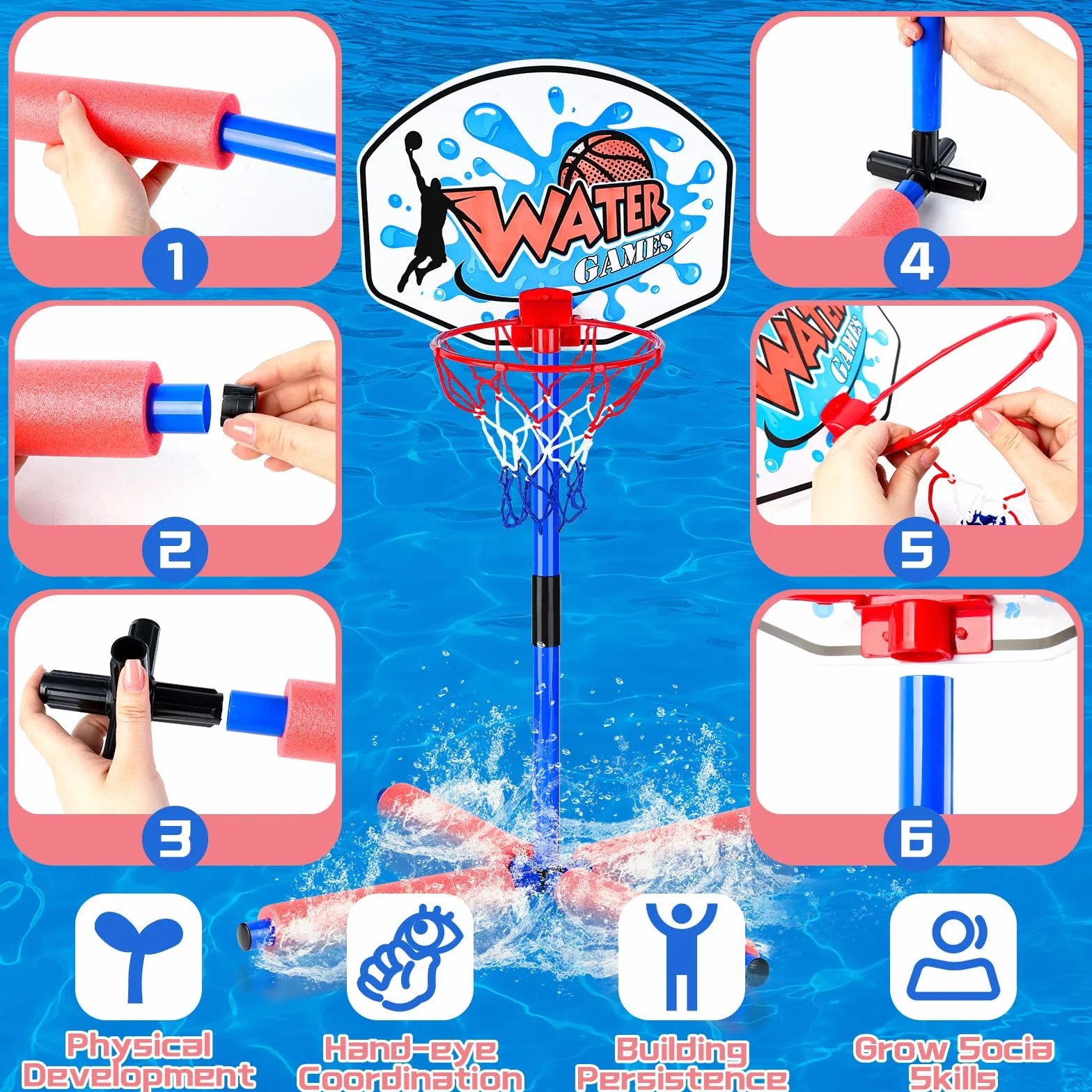 Woop piscina Canestro da Basketball, Sportiva Gonfiabile per Piscina con 2 Basket