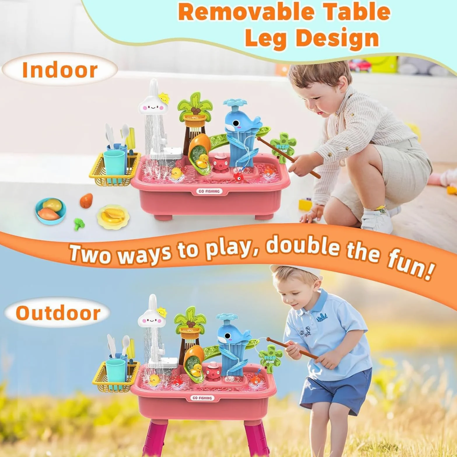 Tavolo Acquatico Esterno Tavolo Sensoriale Acquatico | 4 in 1 con Rubinetto Elettrico Educativo Bambini Casa Giardino Viaggio Asilo Picnic Campeggio Cortile Simbolico