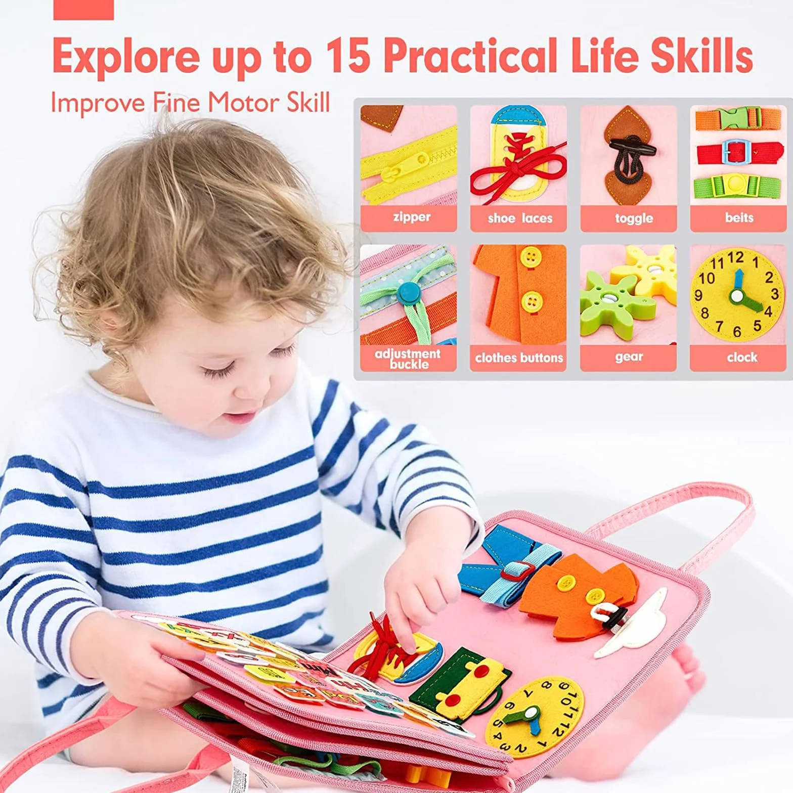 Busy Board Montessori Bambini, Pannello Sensoriale Libro attività di Feltro per Sviluppo Motricità Fine e Cognitivo, Quiet Book Viaggi, Giochi Educativi per Ragazzo Bambina#3